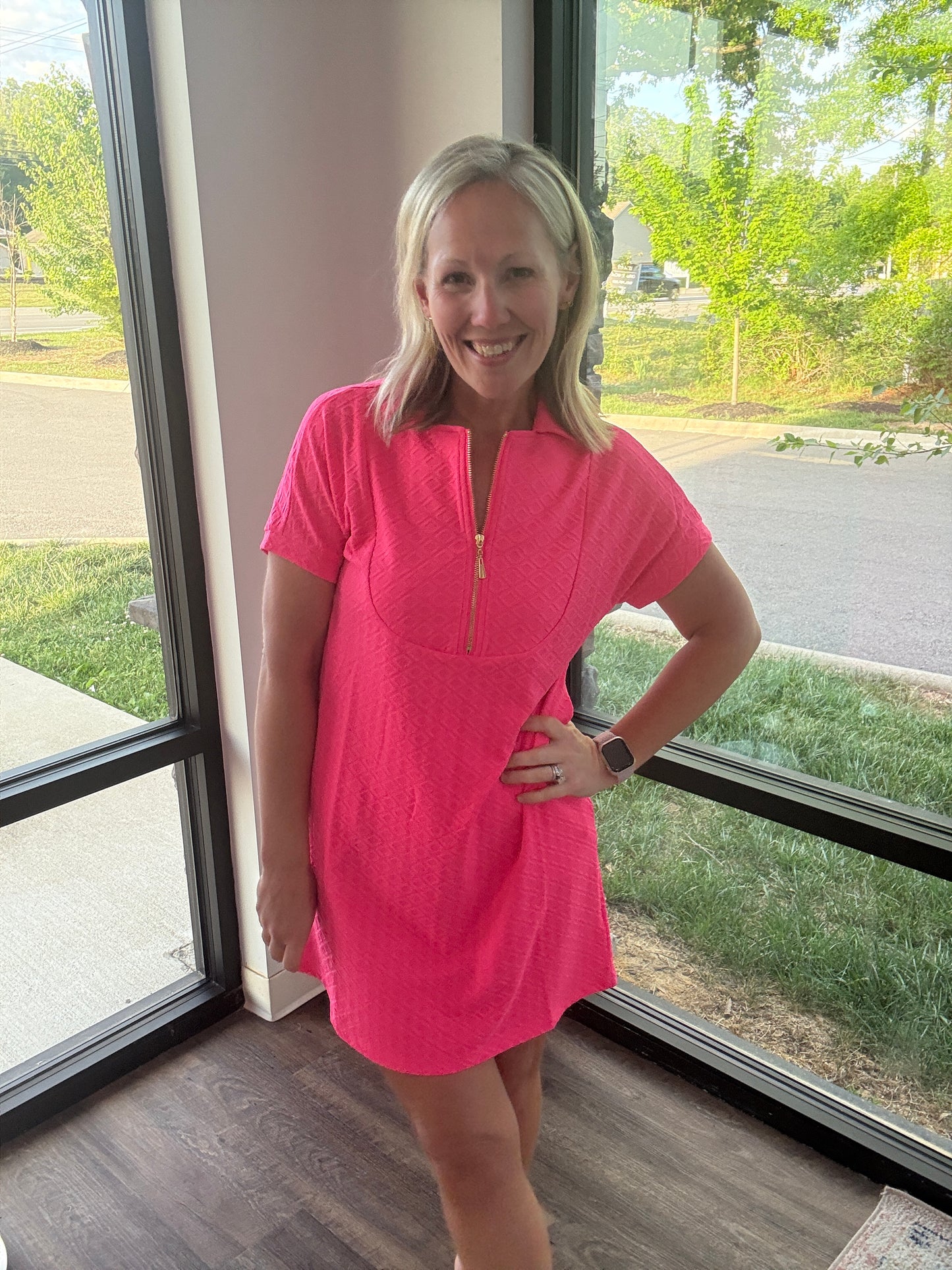 Zip into Color Dress- Pink