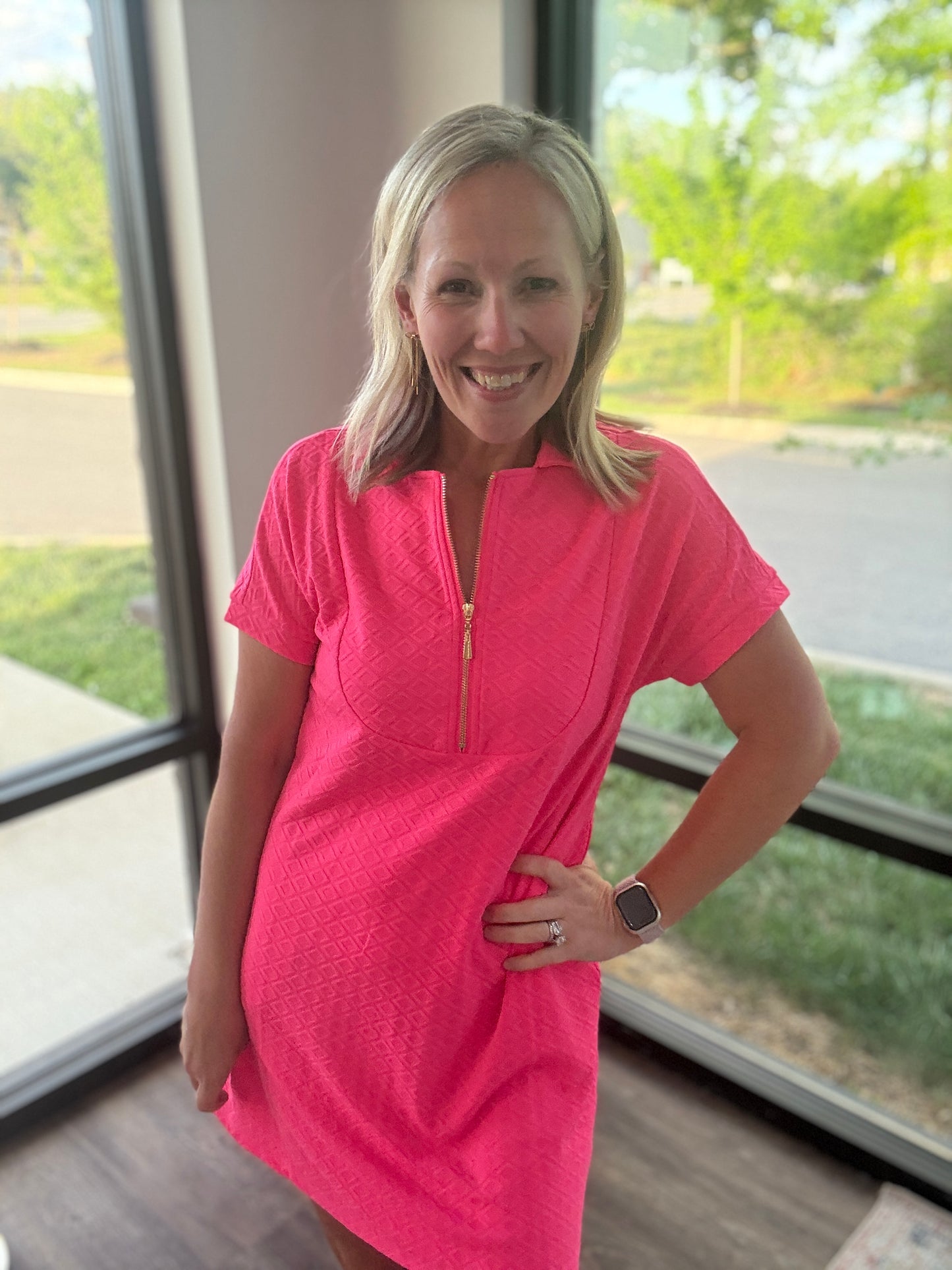 Zip into Color Dress- Pink