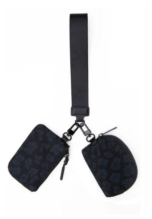 Double The Fun Wristlet- Black Leopard