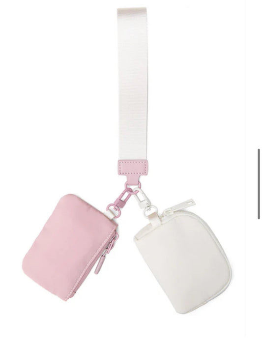 Double The Fun Wristlet- Pink/Ivory