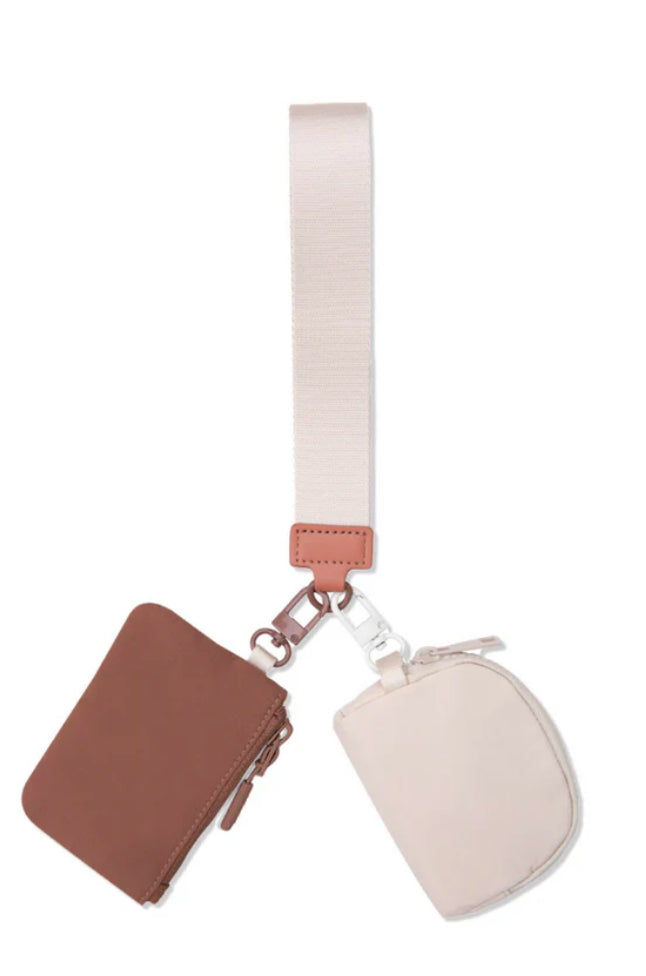 Double The Fun Wristlet- Brown/Ivory