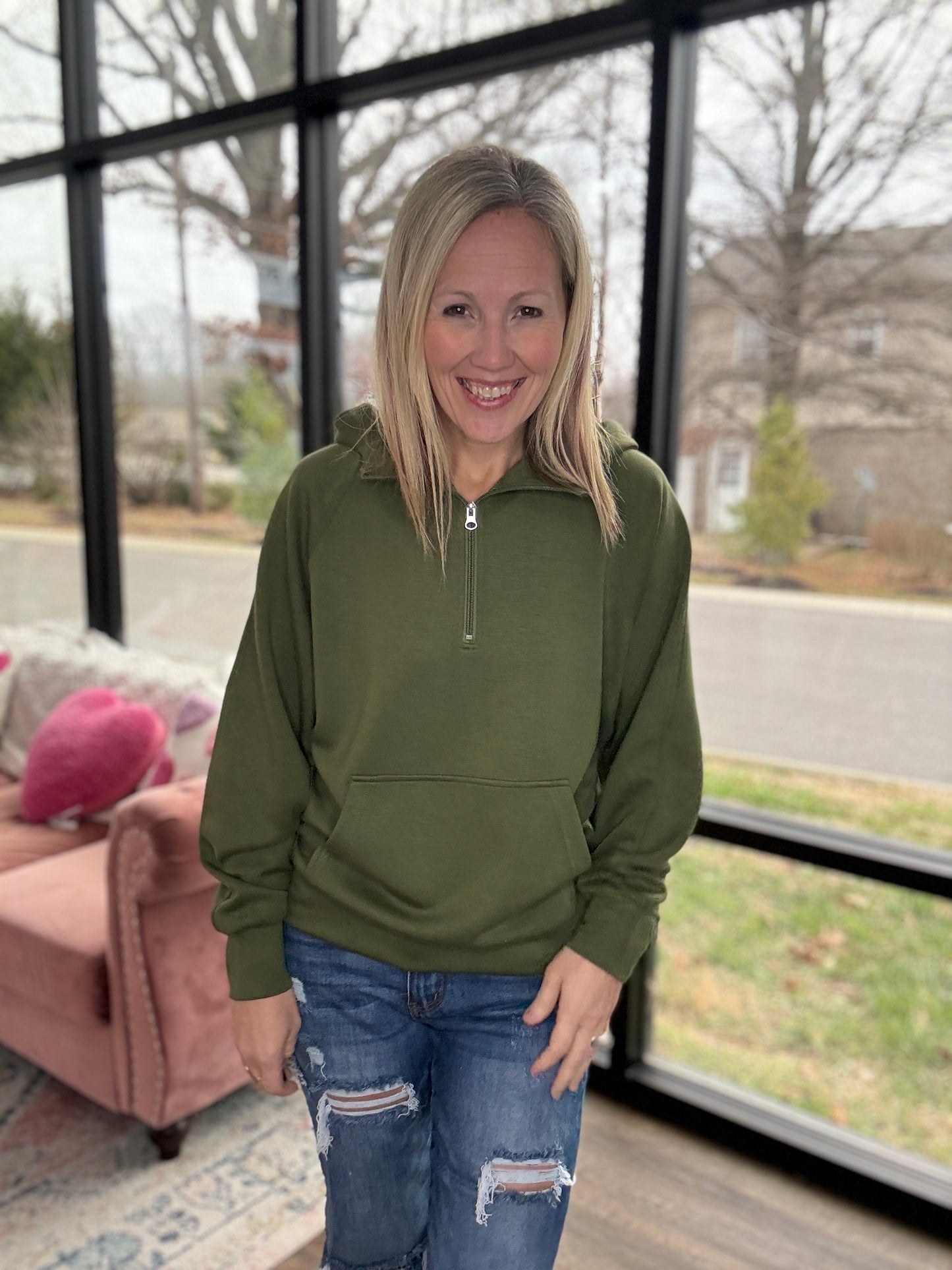 On the Go Luxe Pullover- Green