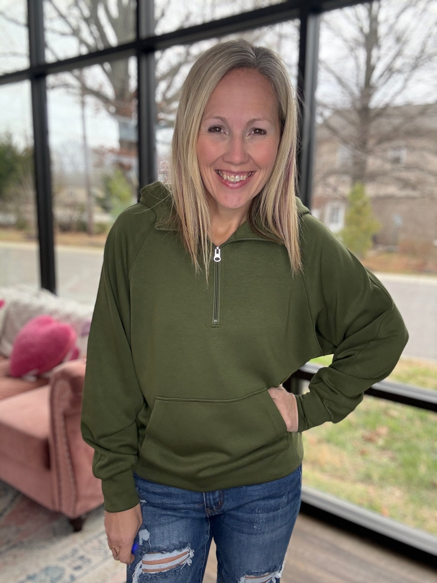 On the Go Luxe Pullover- Green