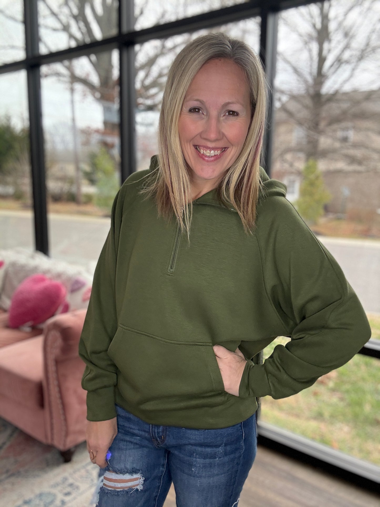 On the Go Luxe Pullover- Green