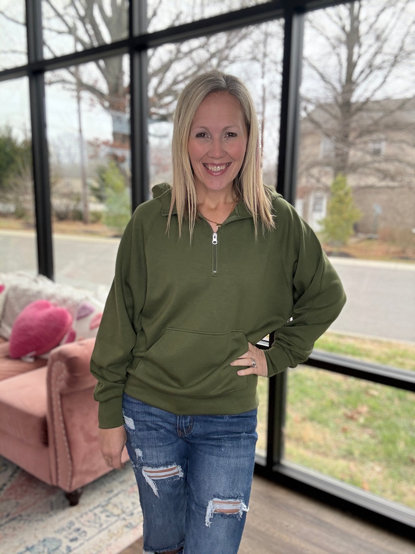 On the Go Luxe Pullover- Green