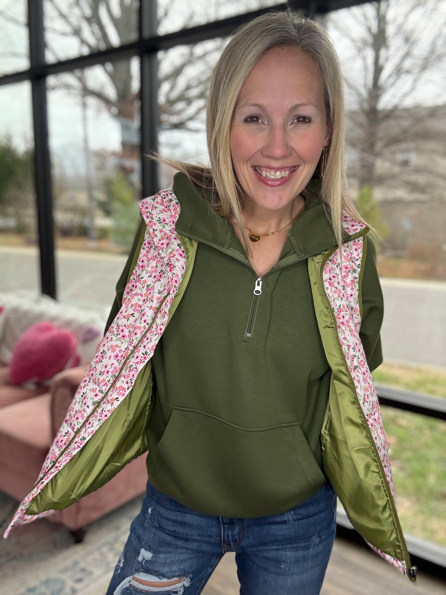On the Go Luxe Pullover- Green