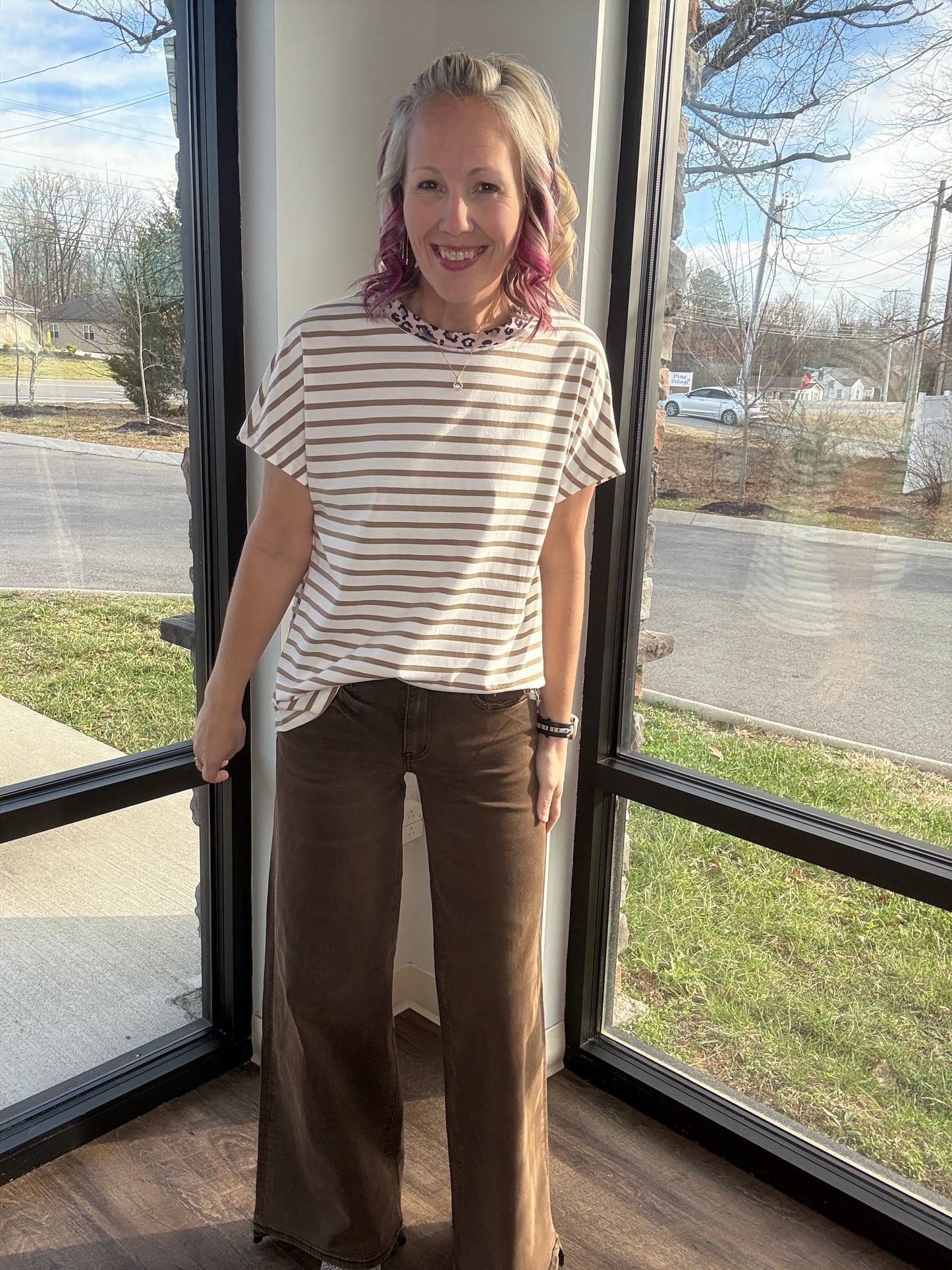 Latte Leopard Stripe Tee