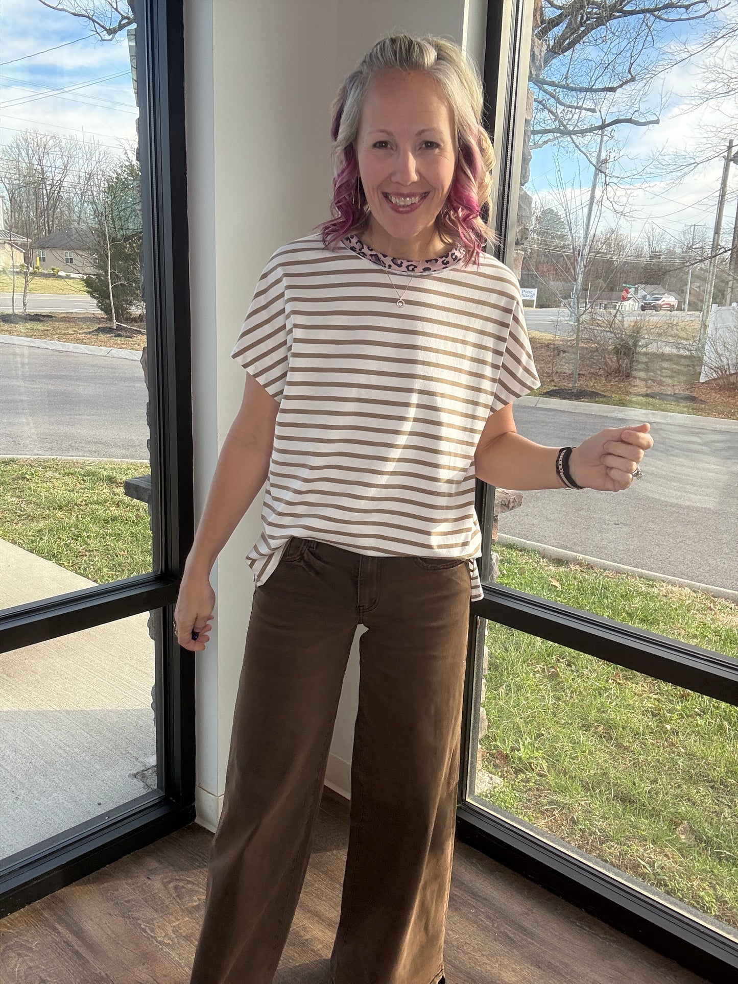 Latte Leopard Stripe Tee