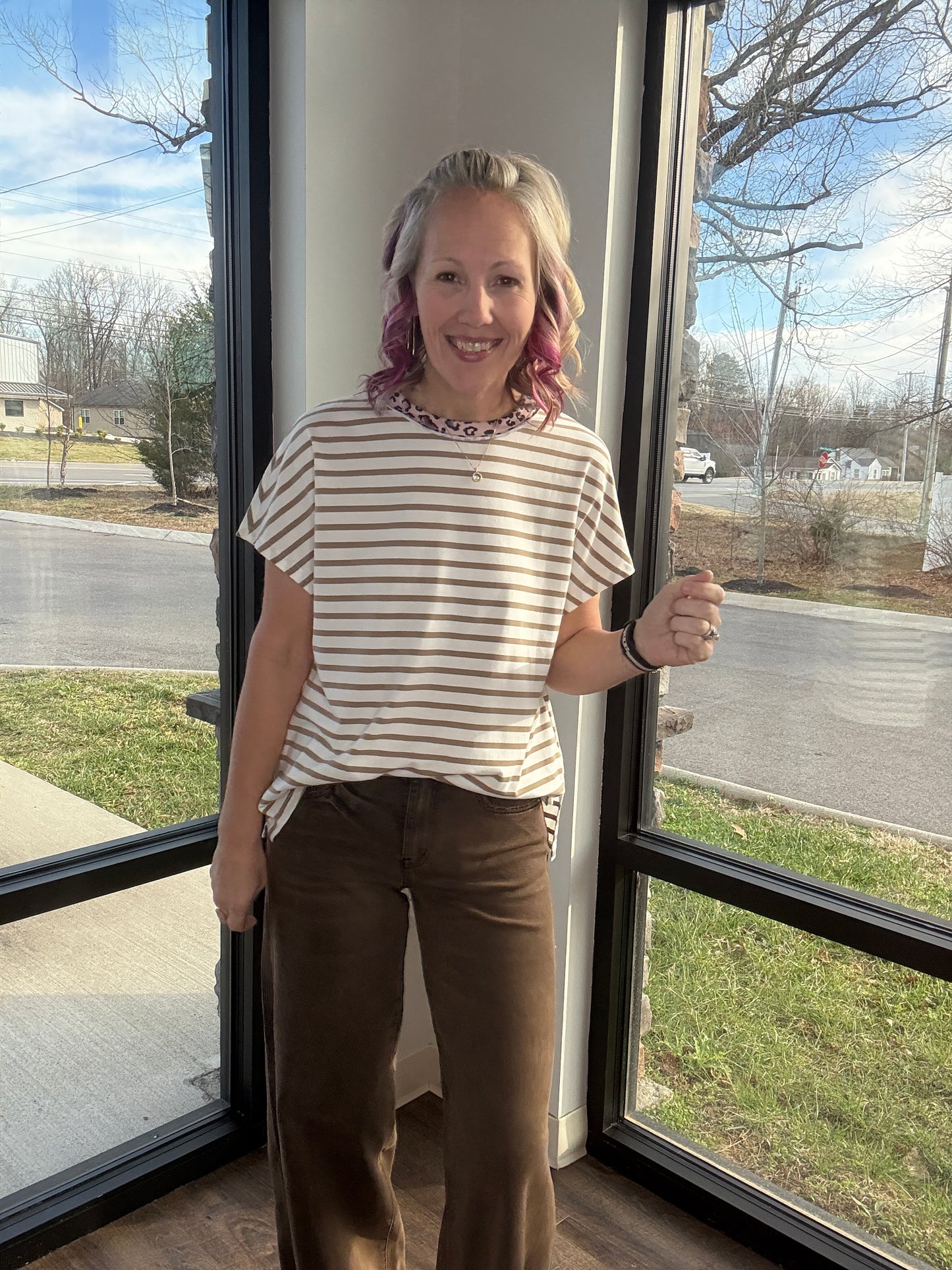 Latte Leopard Stripe Tee