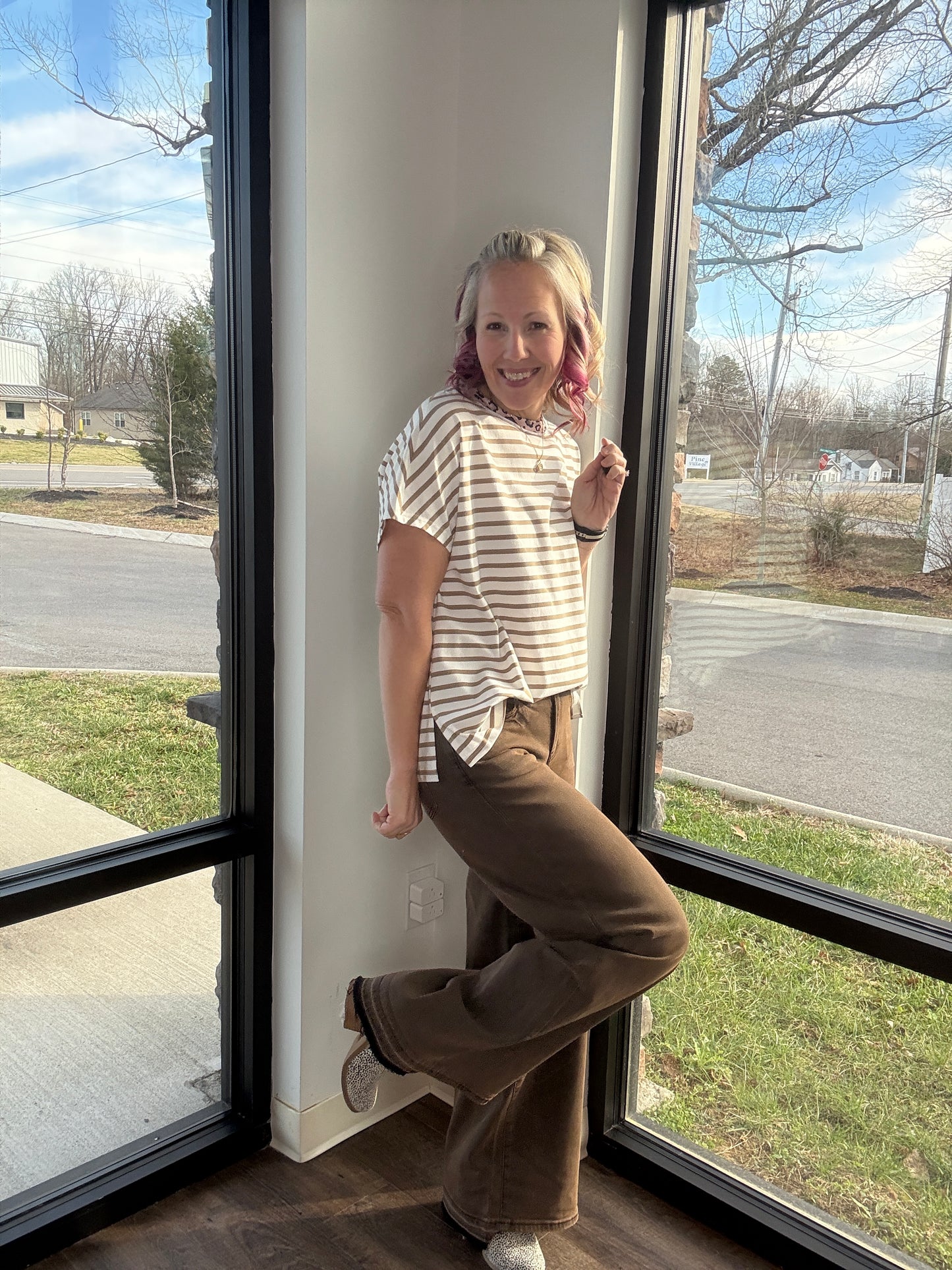 Latte Leopard Stripe Tee
