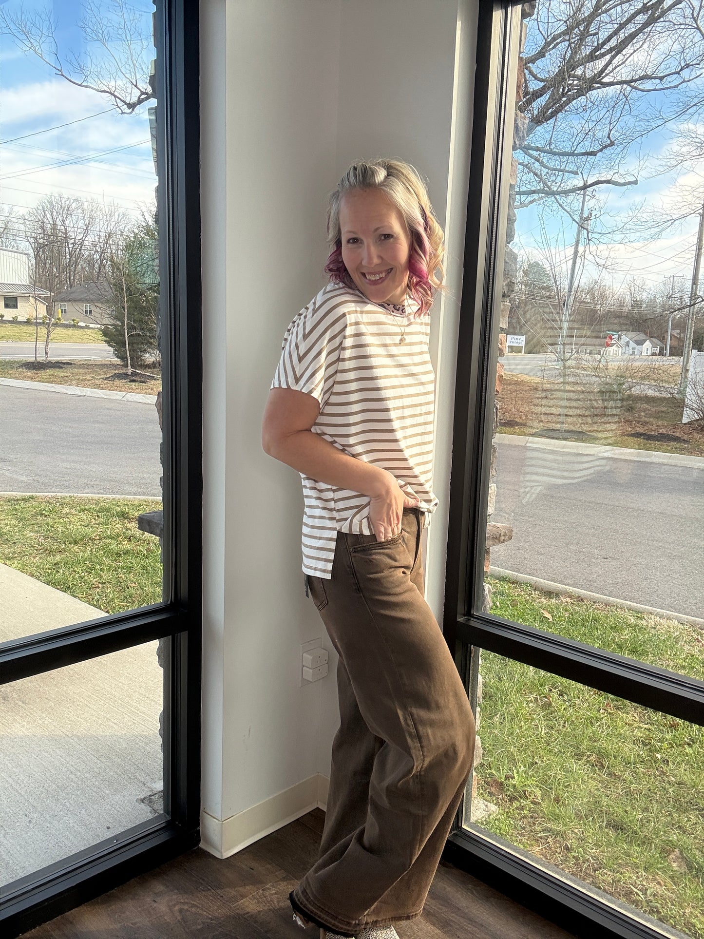 Latte Leopard Stripe Tee