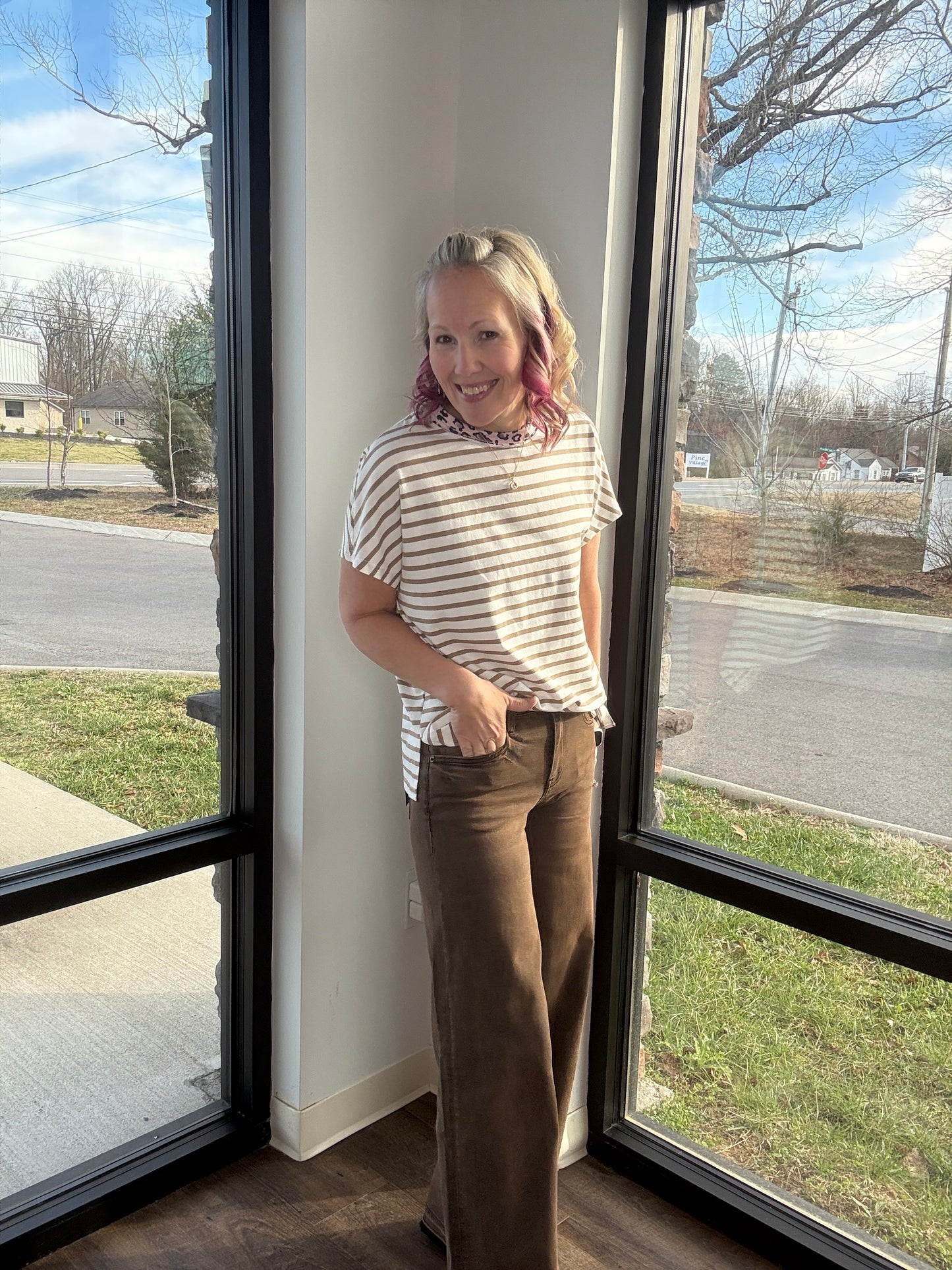 Latte Leopard Stripe Tee