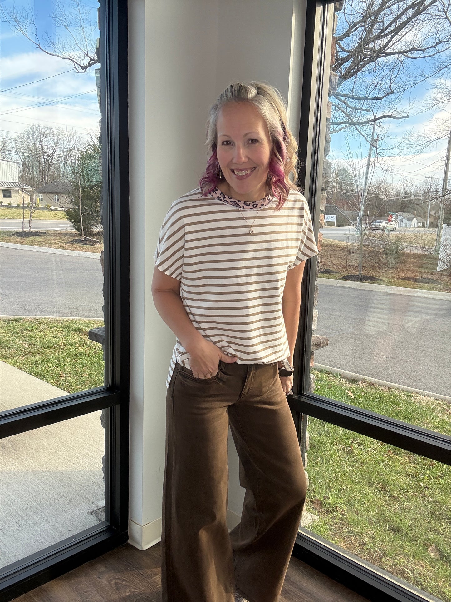 Latte Leopard Stripe Tee