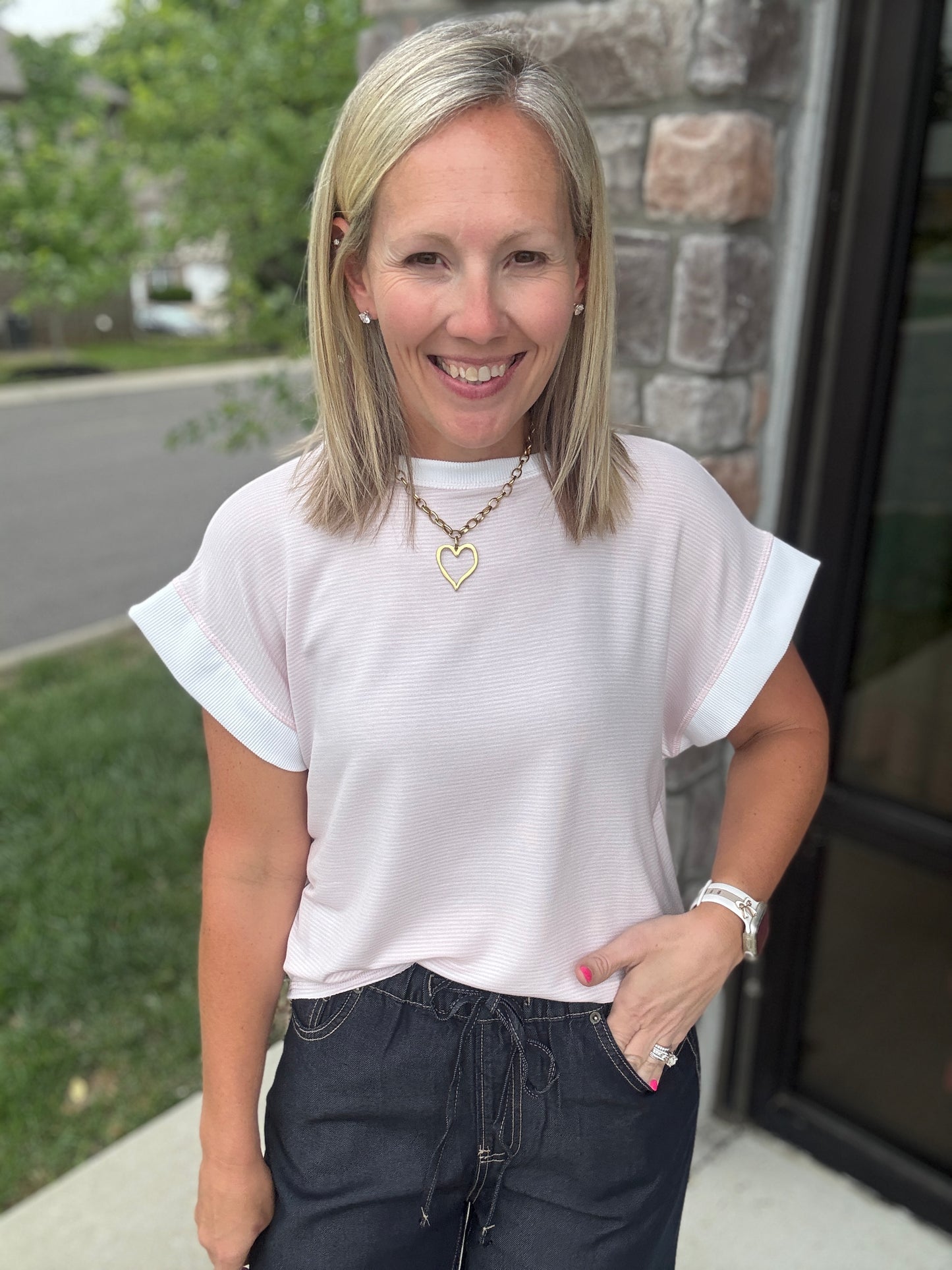 Open Air Striped Top- Pink
