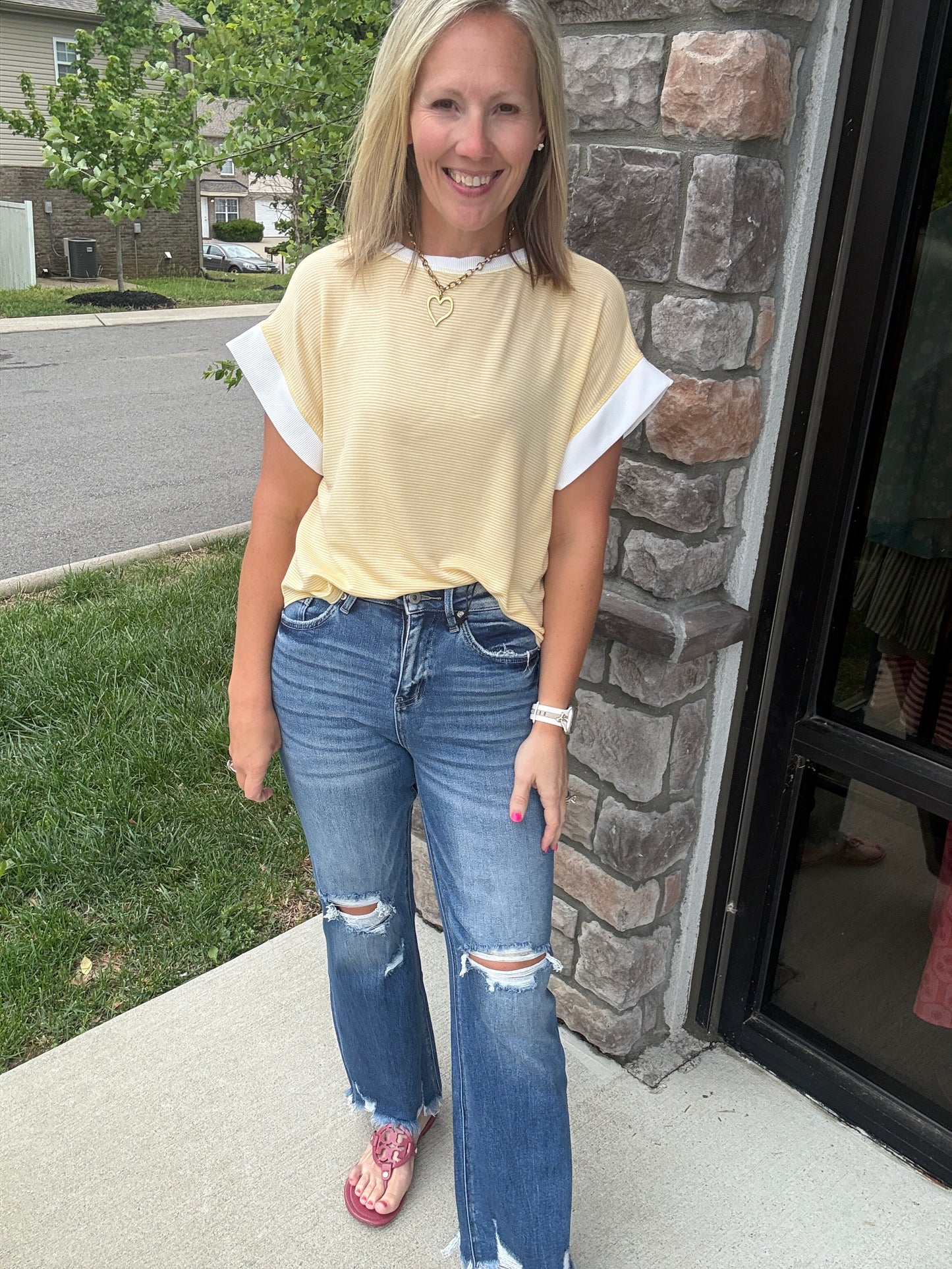 Open Air Stripe Top- Yellow