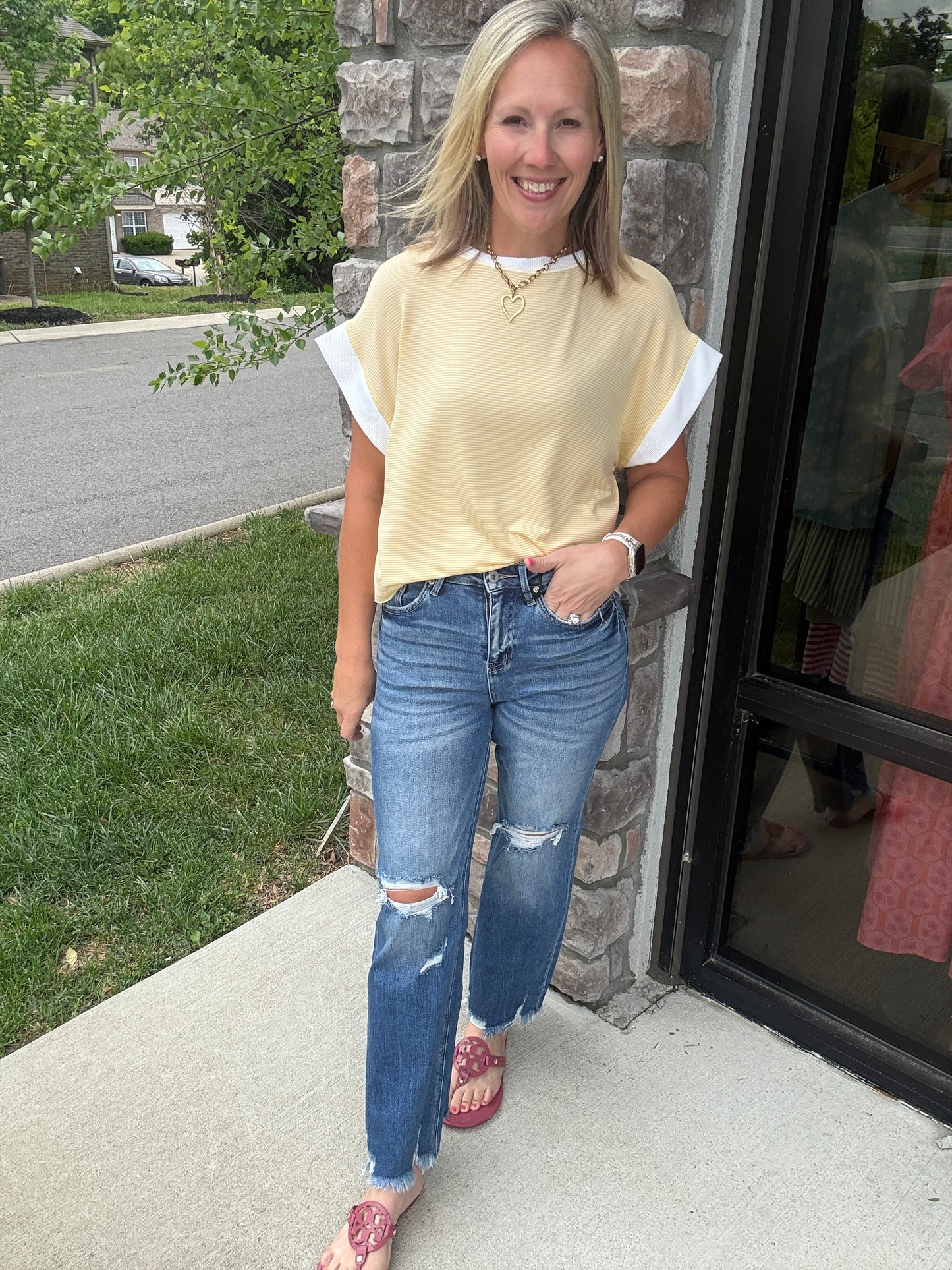 Open Air Stripe Top- Yellow