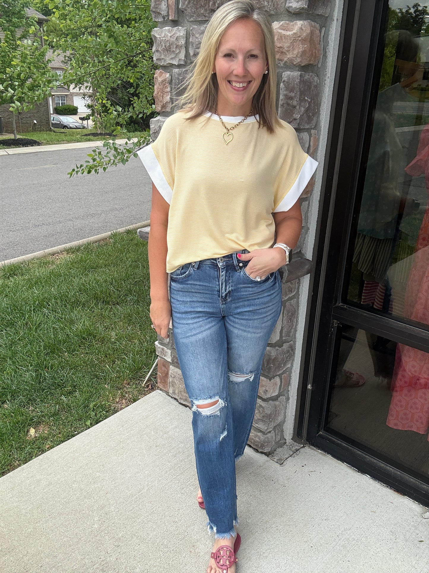 Open Air Stripe Top- Yellow