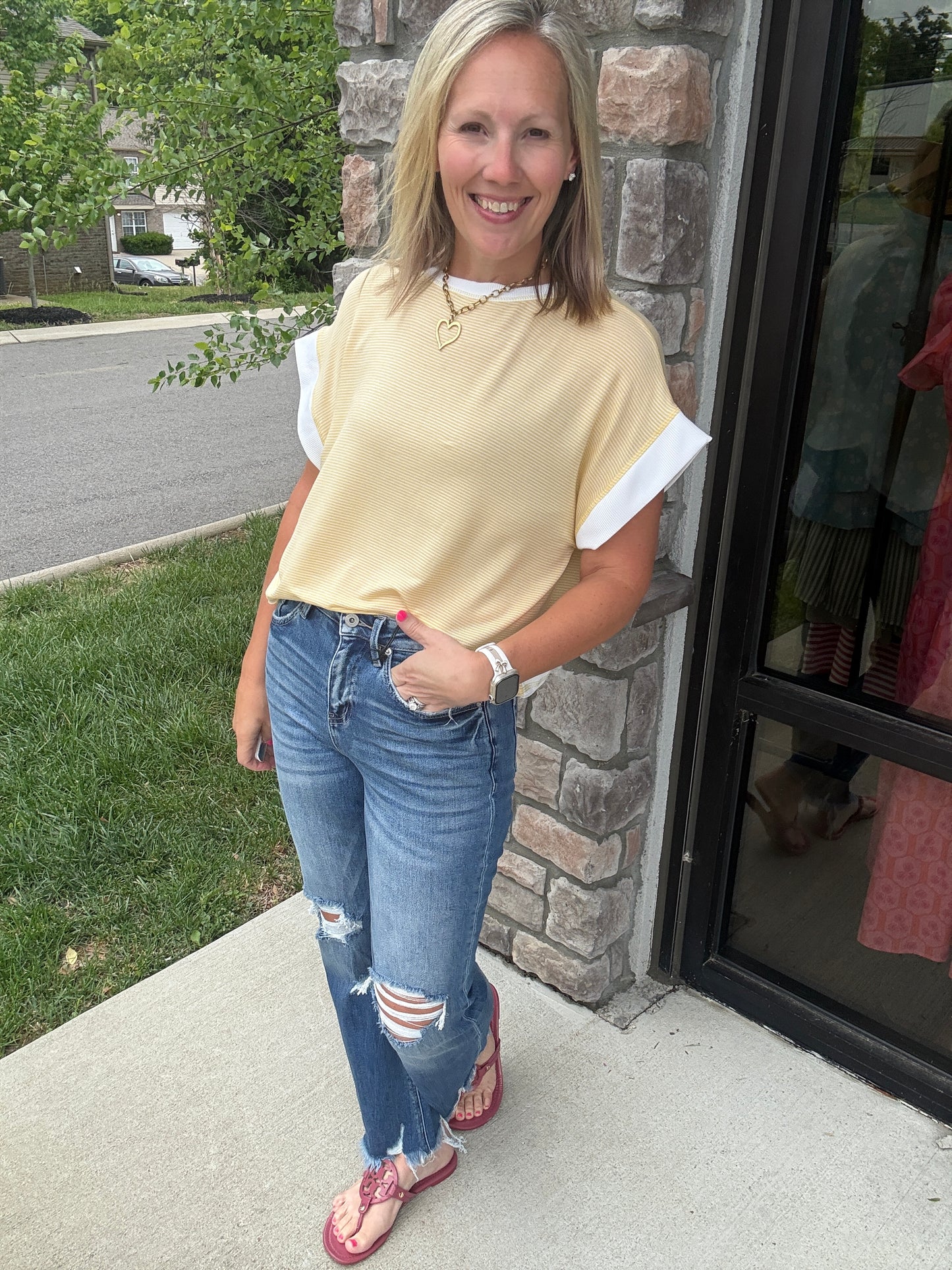 Open Air Stripe Top- Yellow