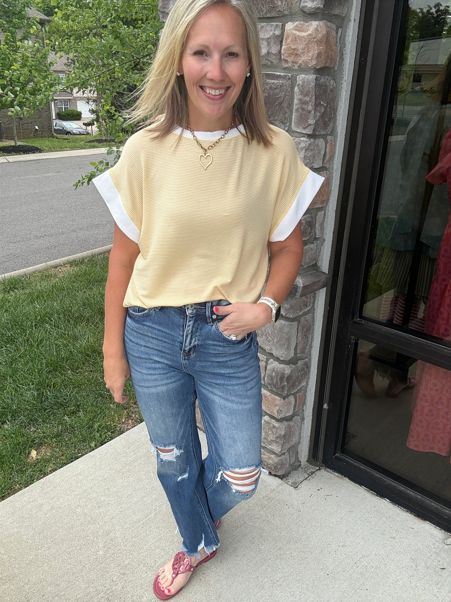 Open Air Stripe Top- Yellow