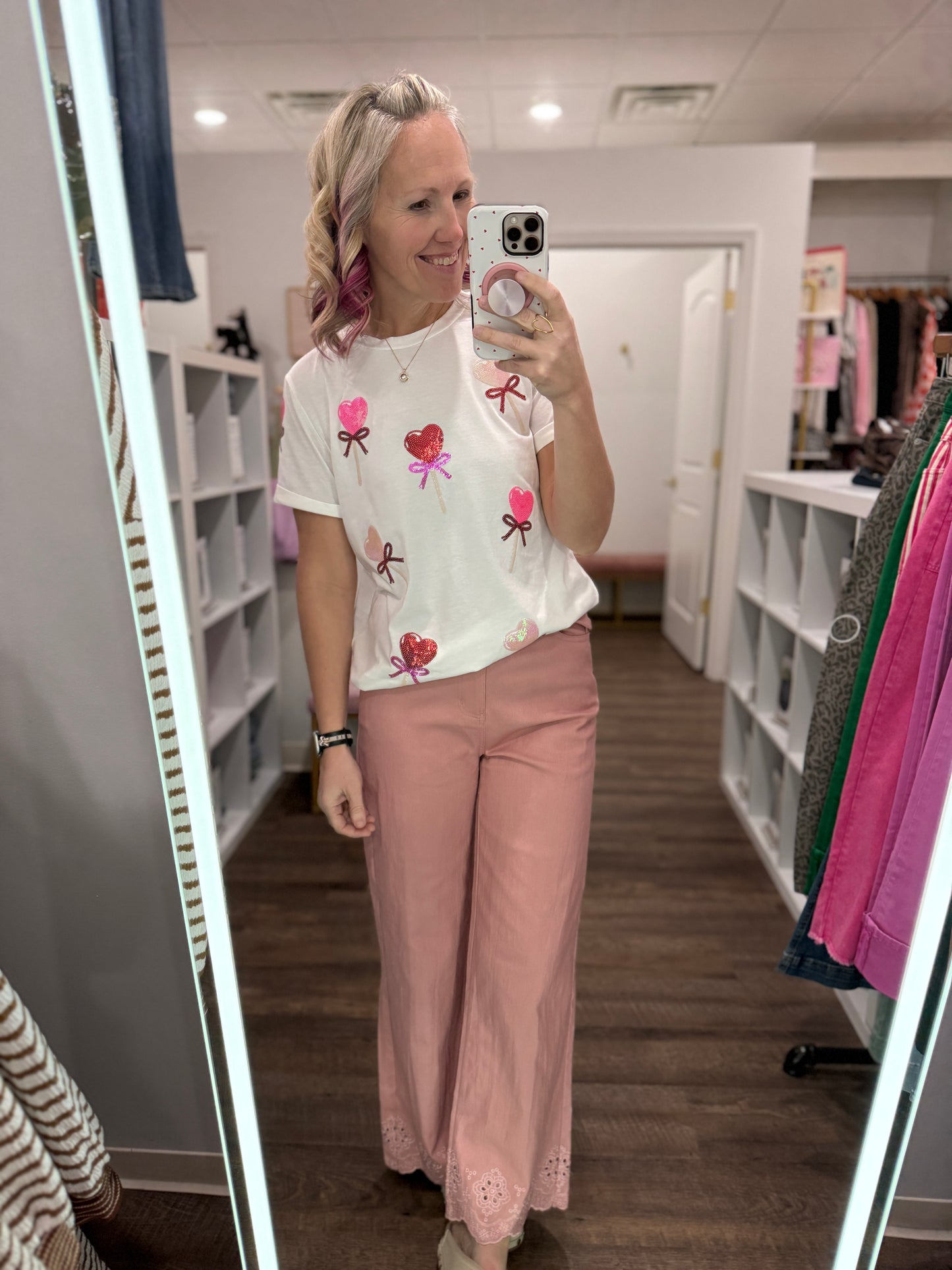 Petal Trim Pants- Pink