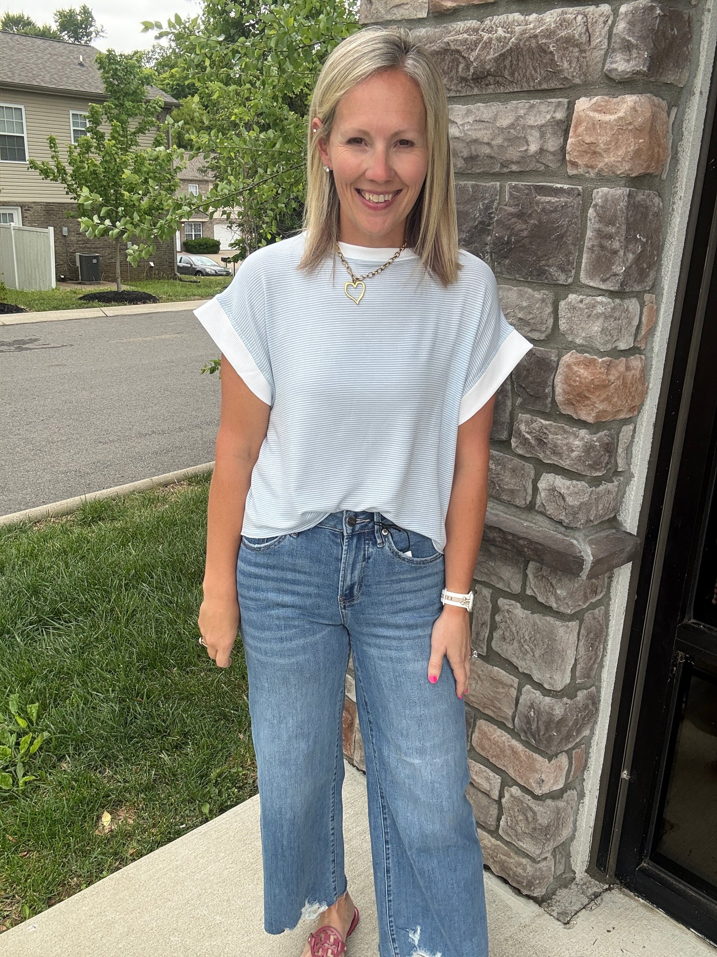 Open Air Stripe Top-Blue