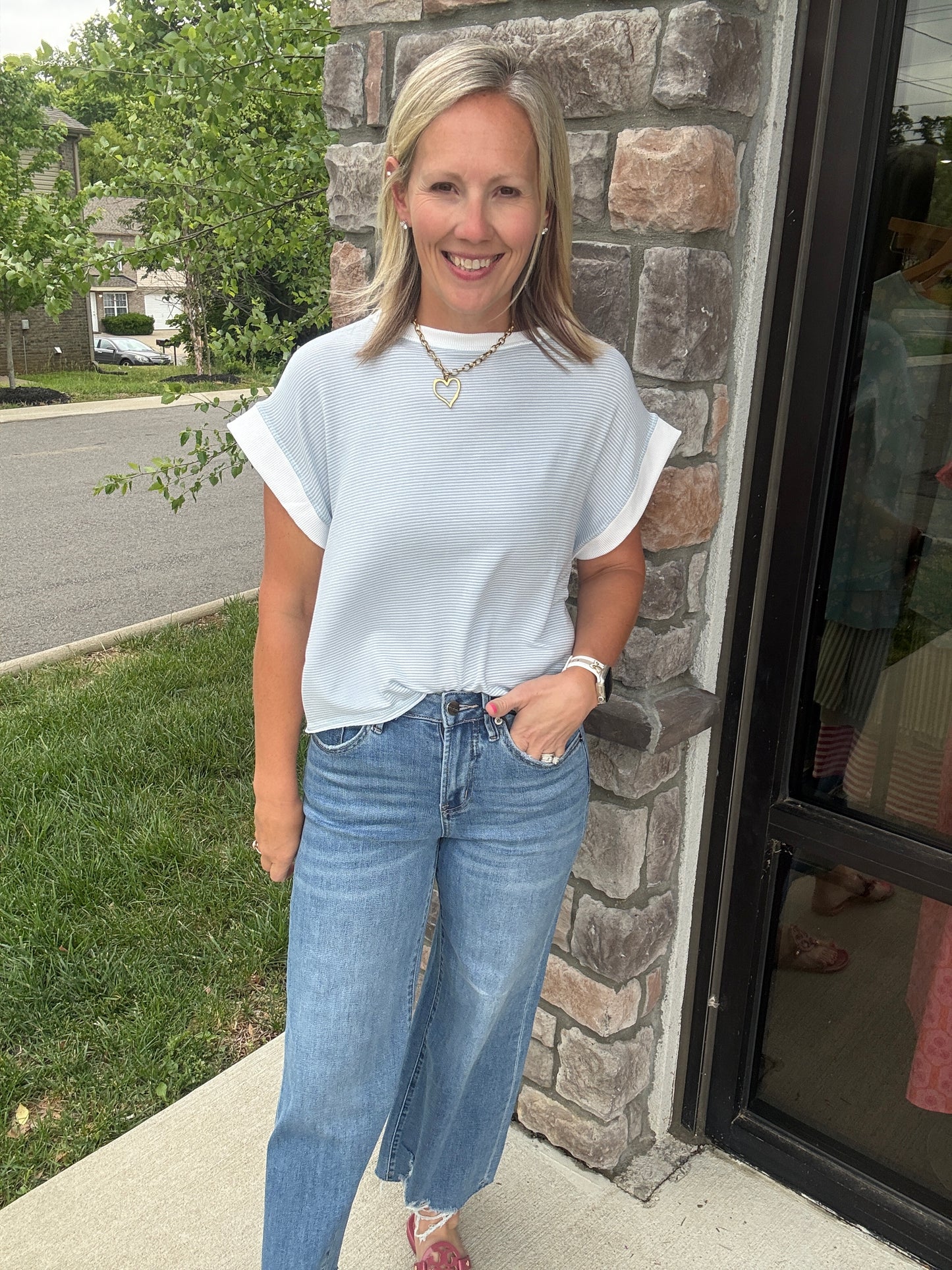 Open Air Stripe Top-Blue