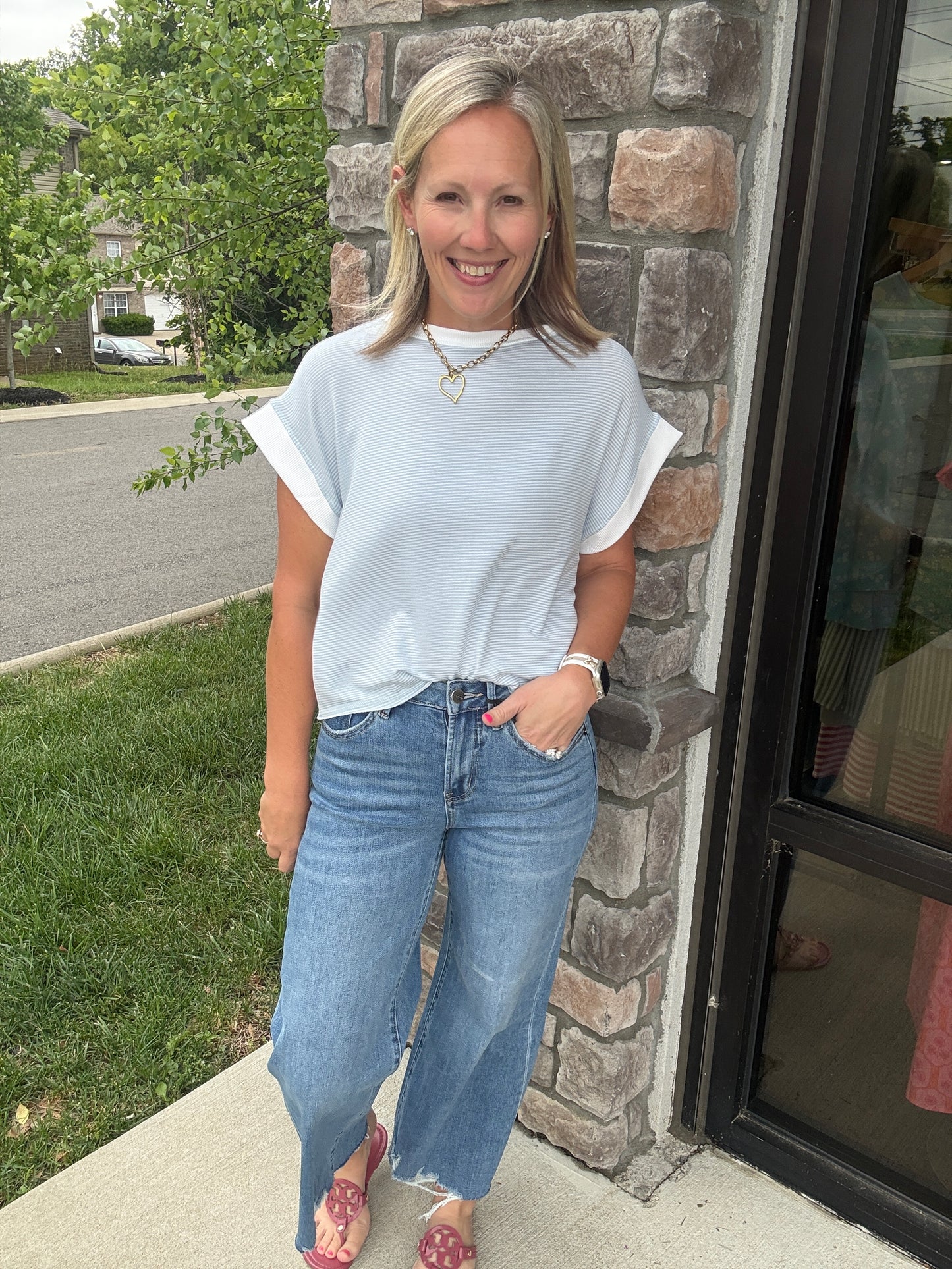 Open Air Stripe Top-Blue
