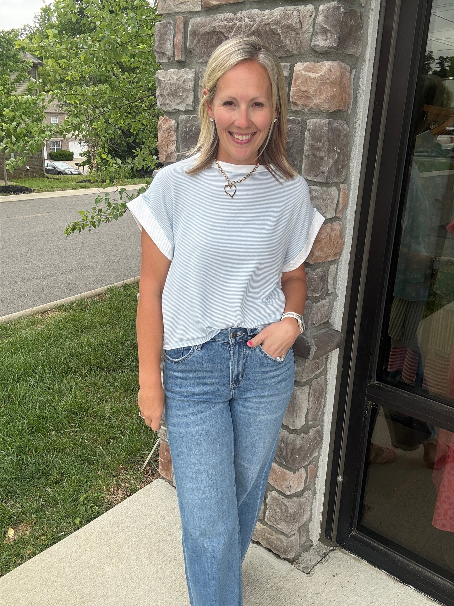 Open Air Stripe Top-Blue