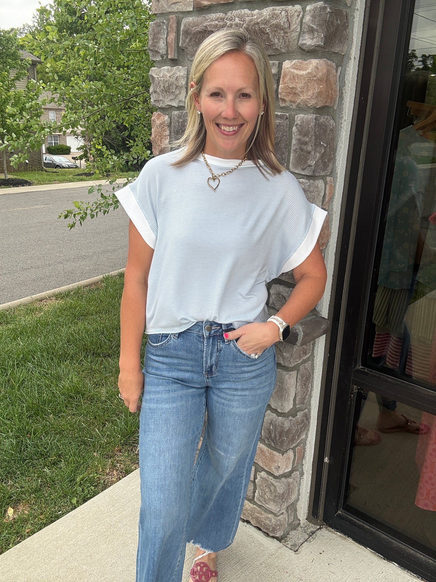 Open Air Stripe Top-Blue