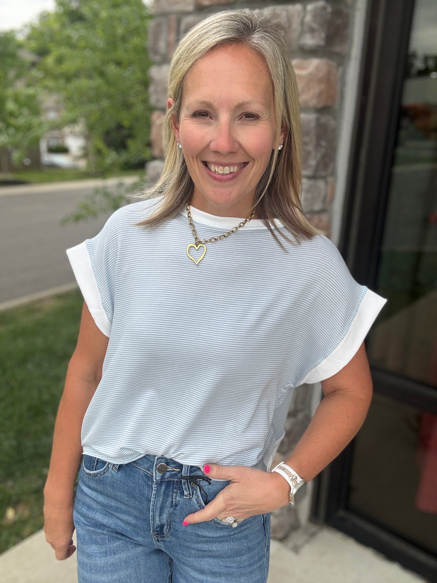 Open Air Stripe Top-Blue