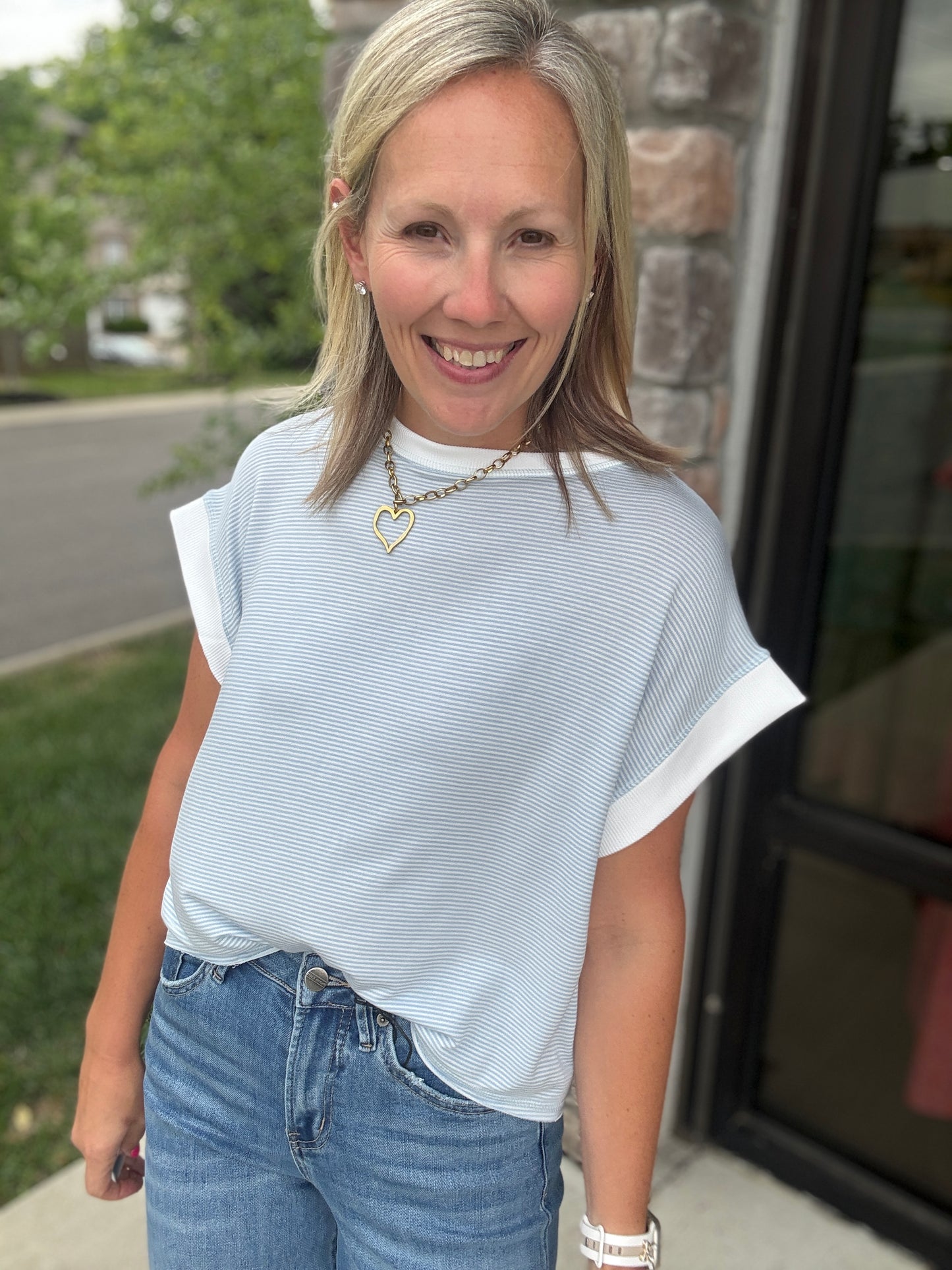 Open Air Stripe Top-Blue