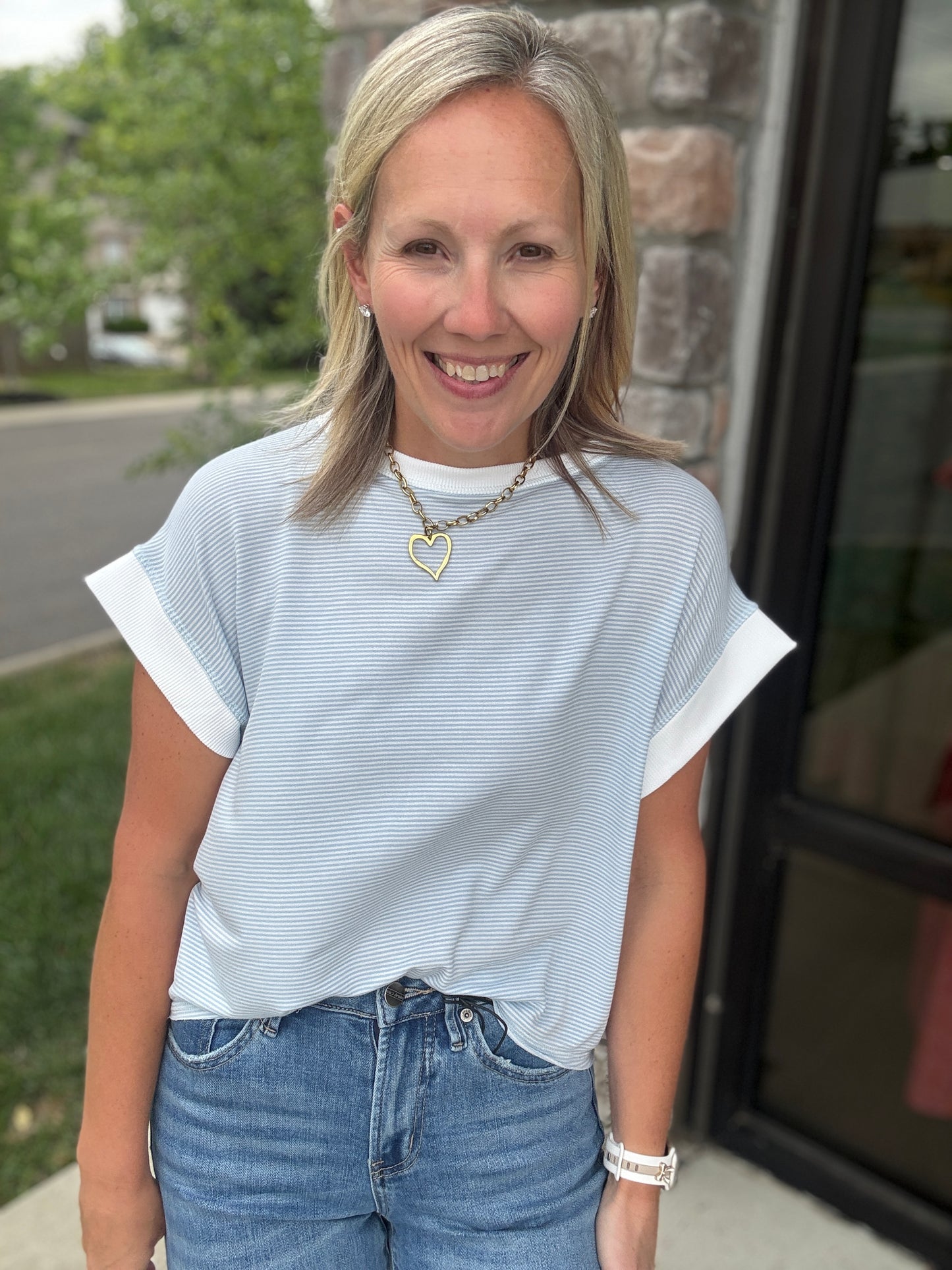 Open Air Stripe Top-Blue