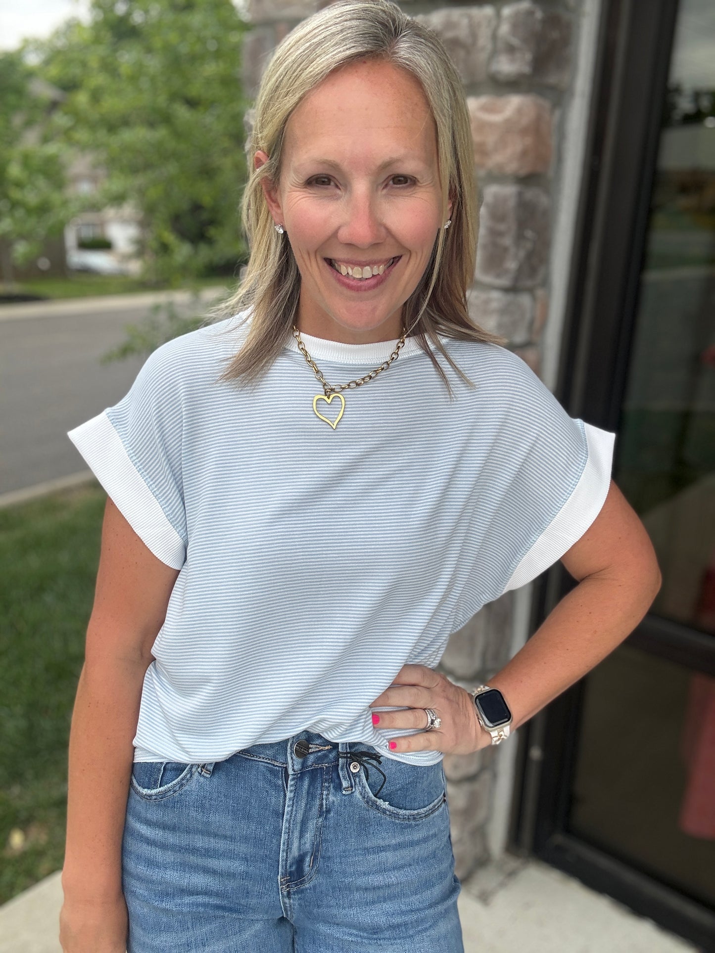 Open Air Stripe Top-Blue