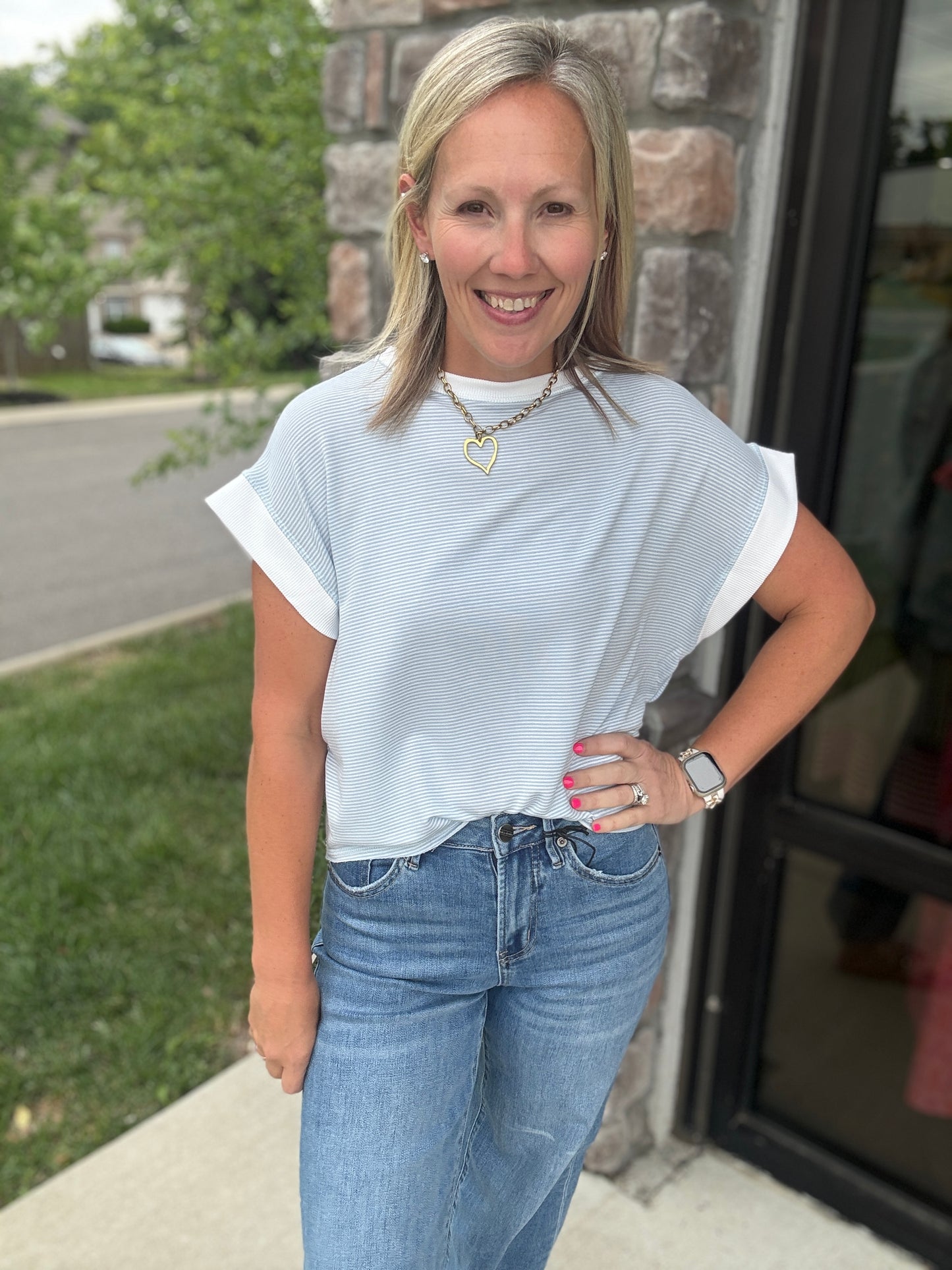 Open Air Stripe Top-Blue