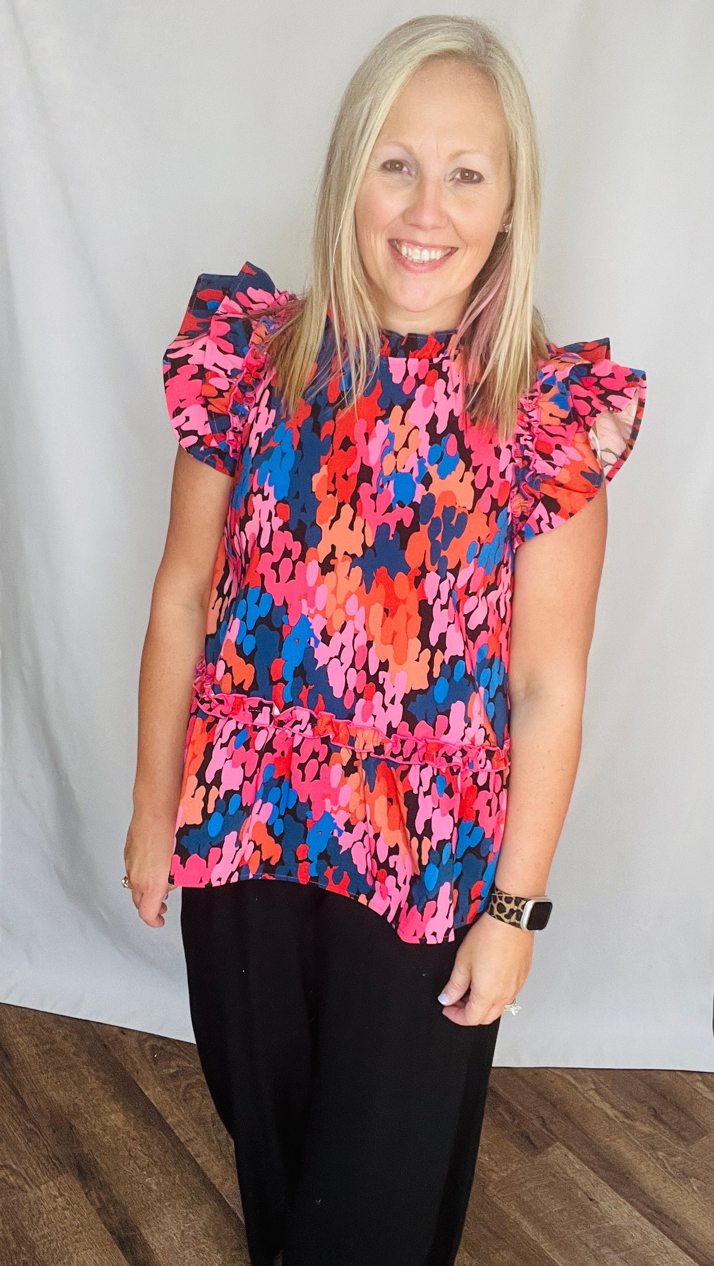 Pink Dot Flounce Top