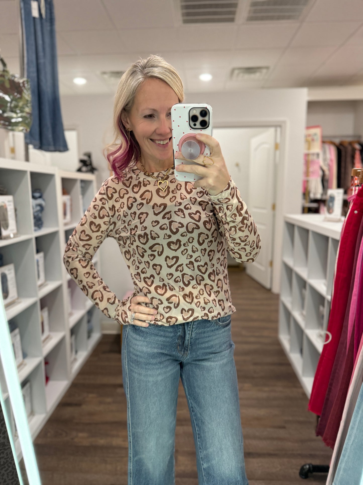 Cheetah Hearts Mesh Top