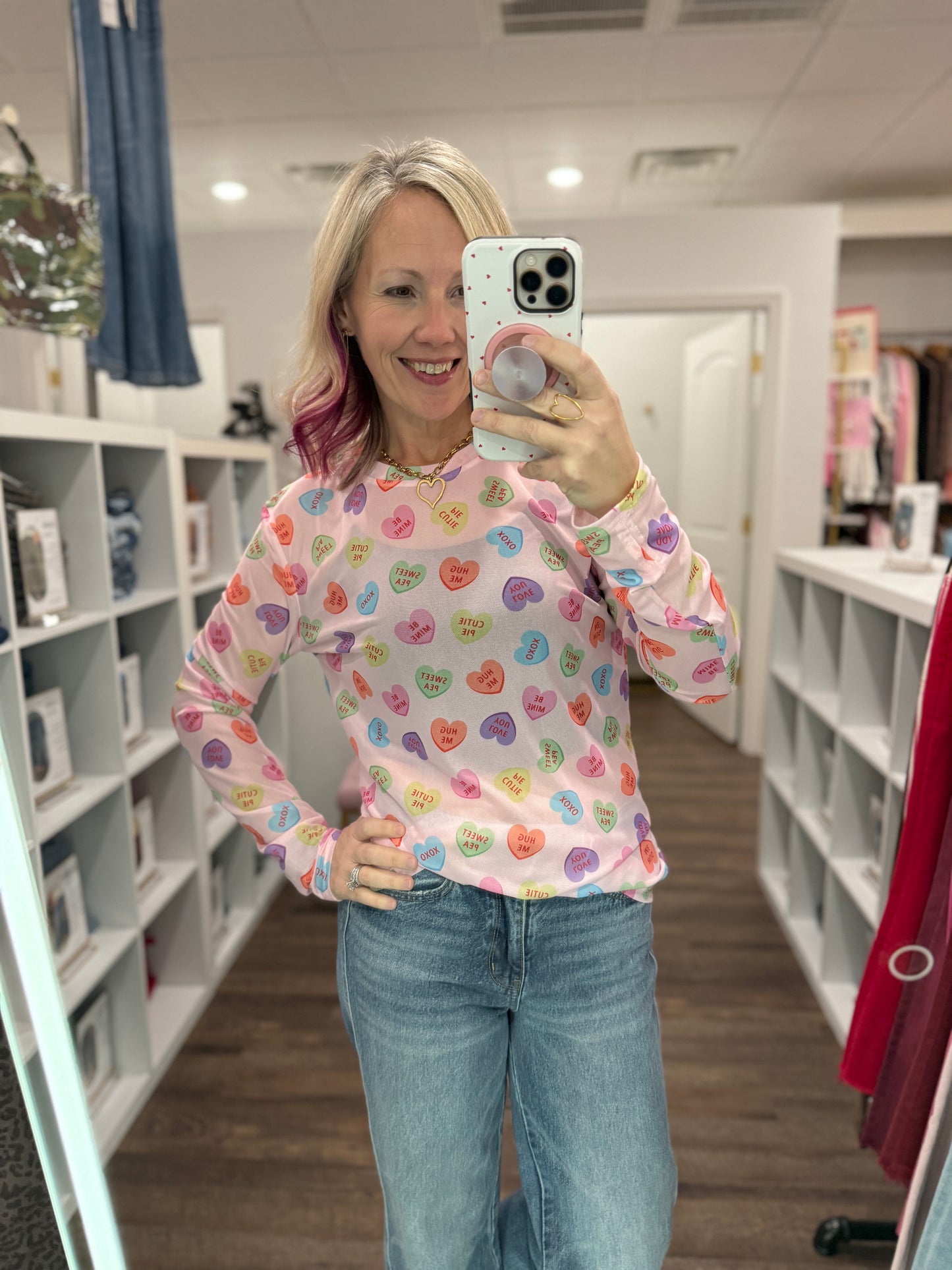 Candy Hearts Mesh Top