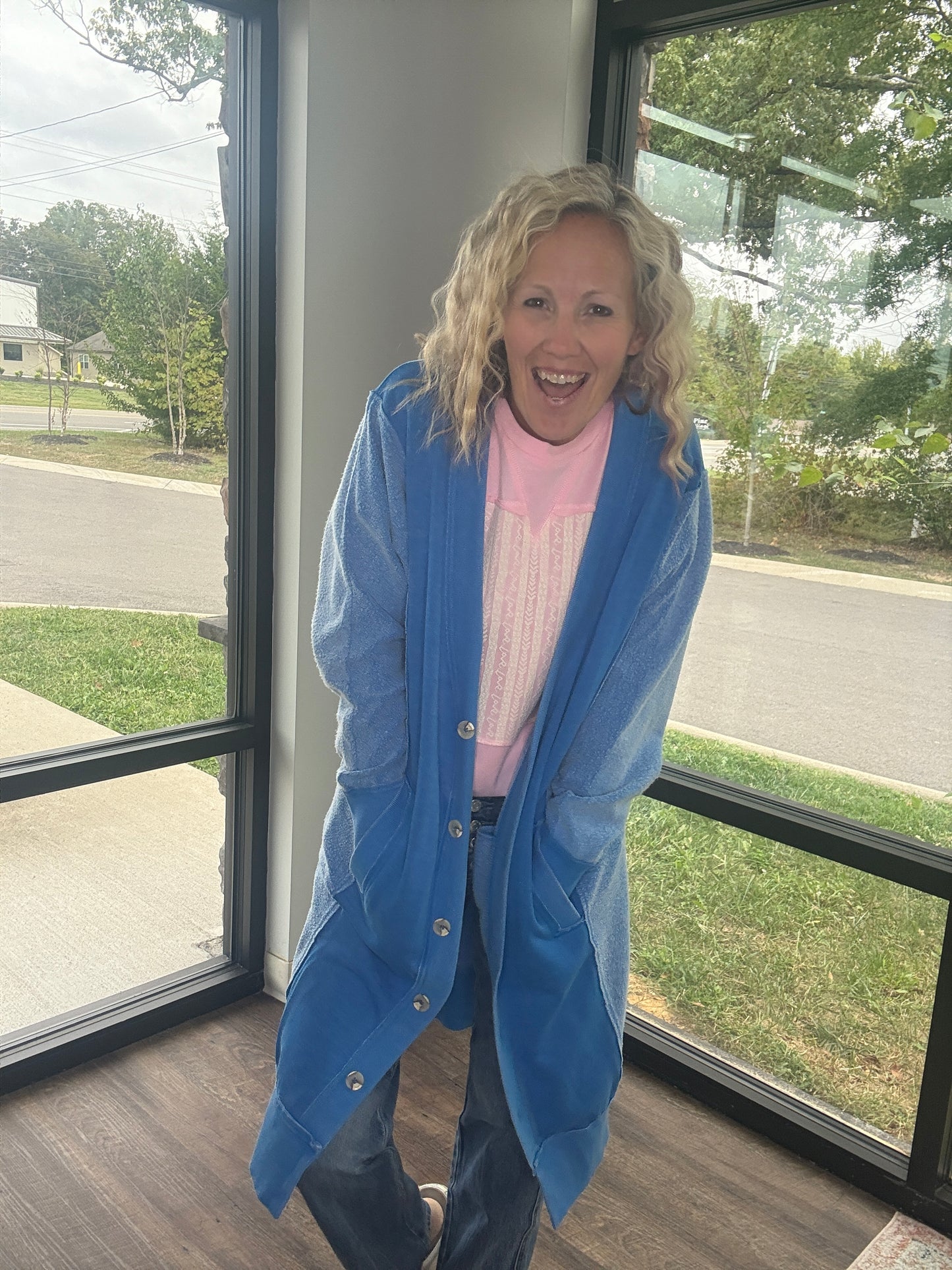 It's Friday Cardi- Blue