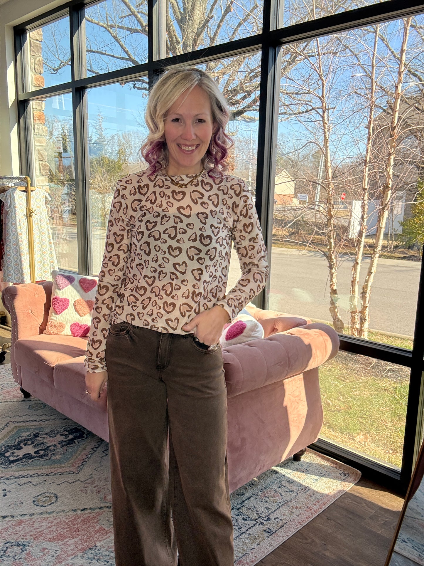 Cheetah Hearts Mesh Top