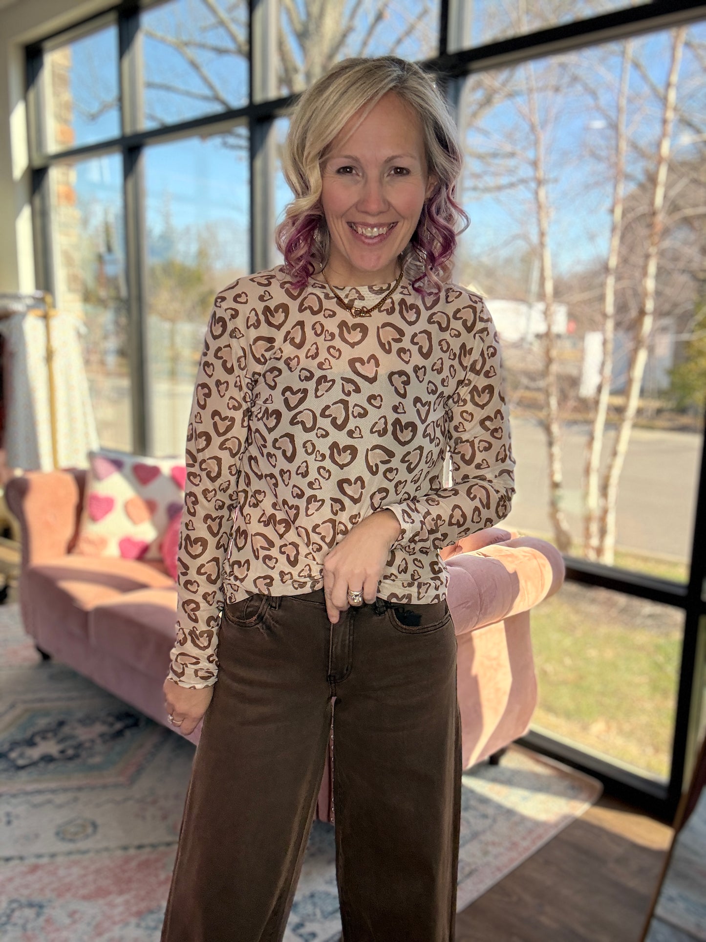 Cheetah Hearts Mesh Top