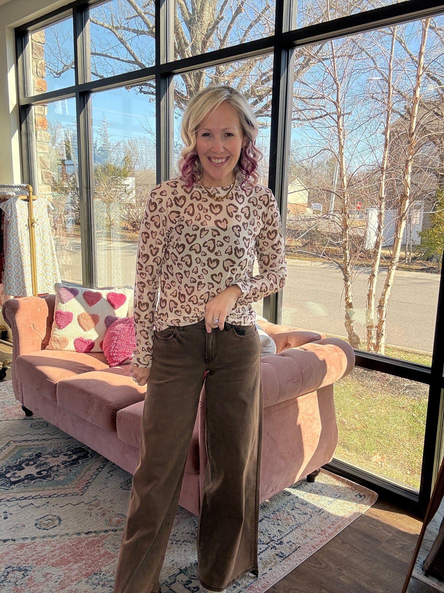 Cheetah Hearts Mesh Top