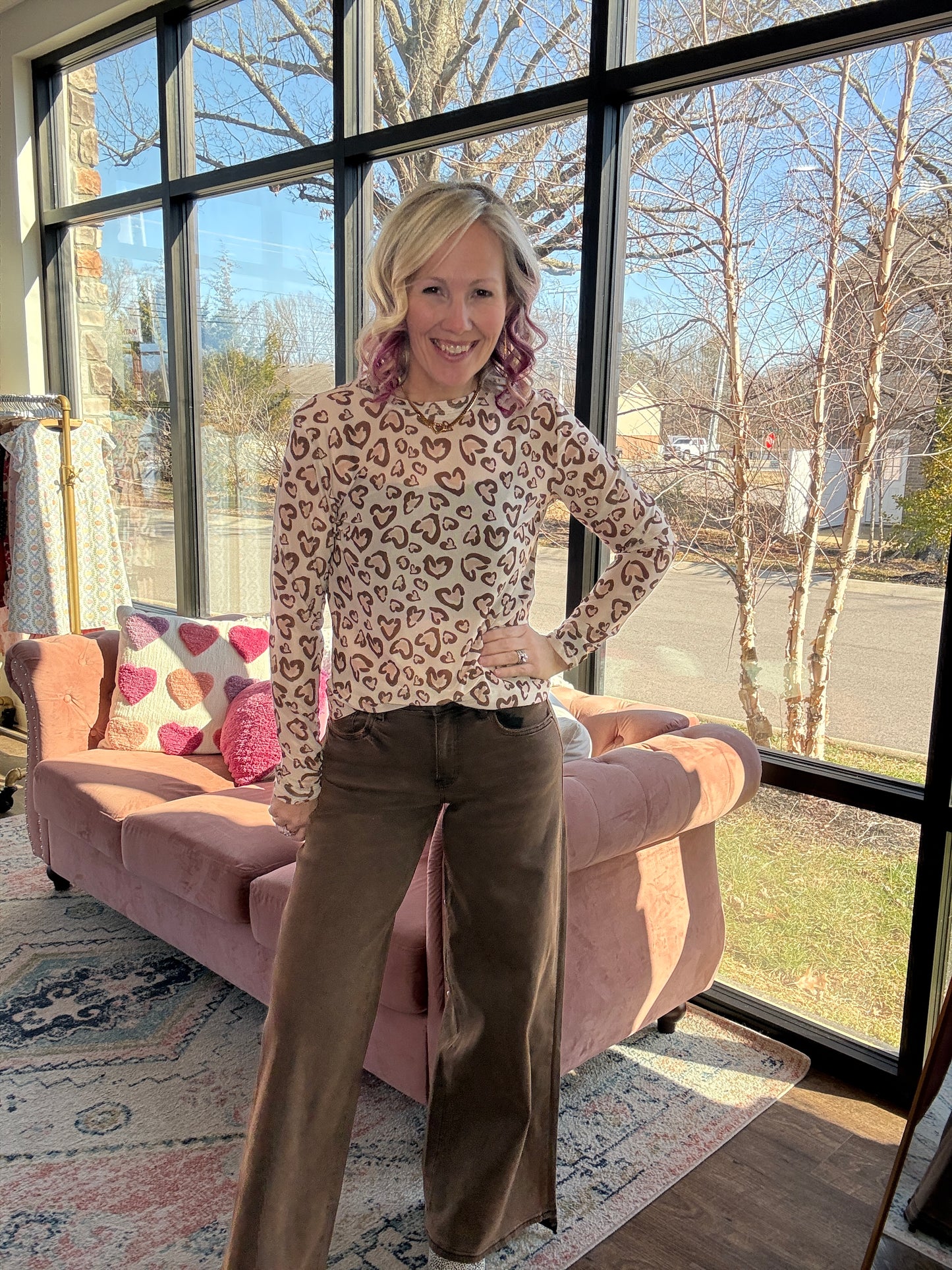 Cheetah Hearts Mesh Top