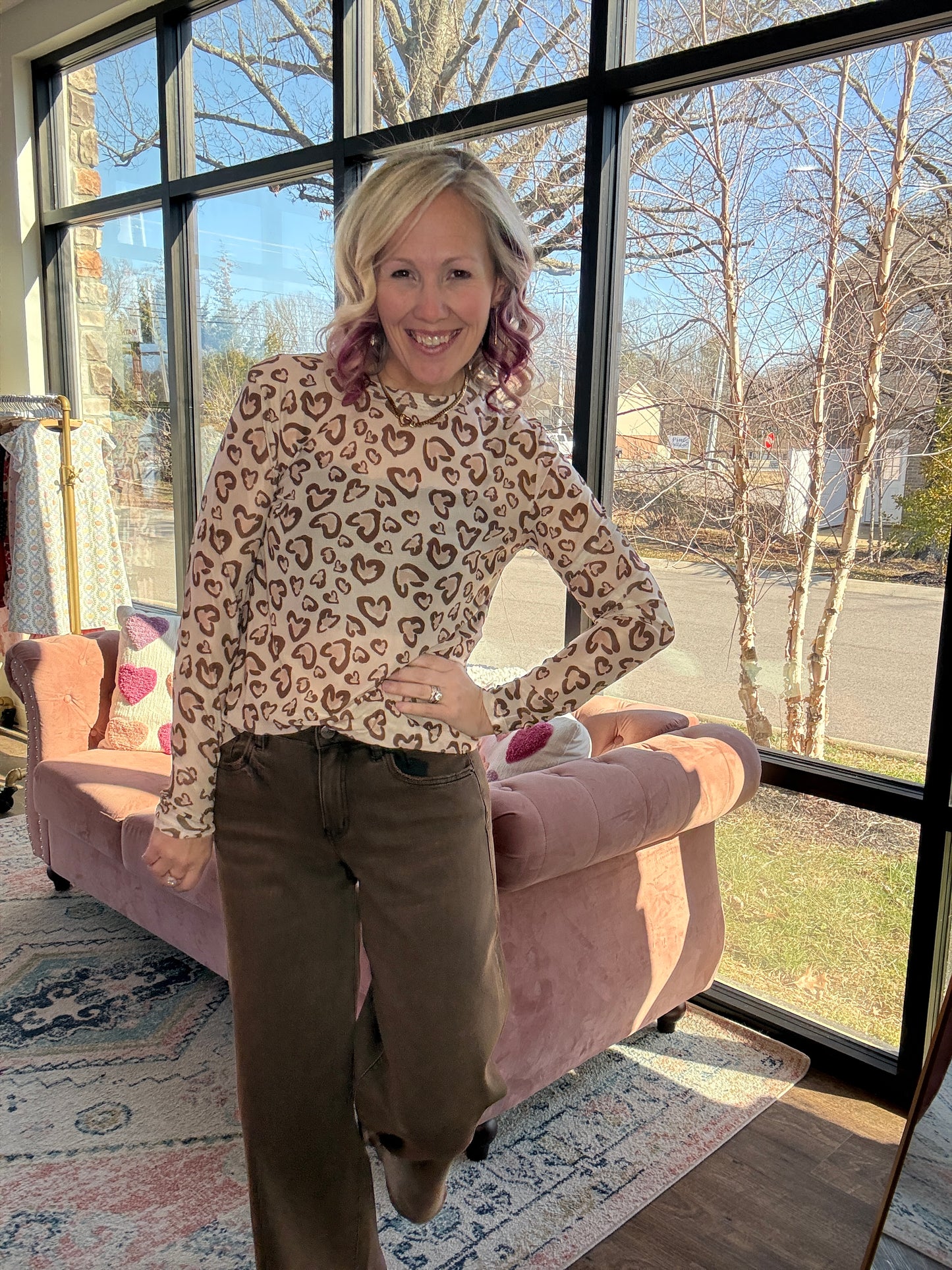 Cheetah Hearts Mesh Top