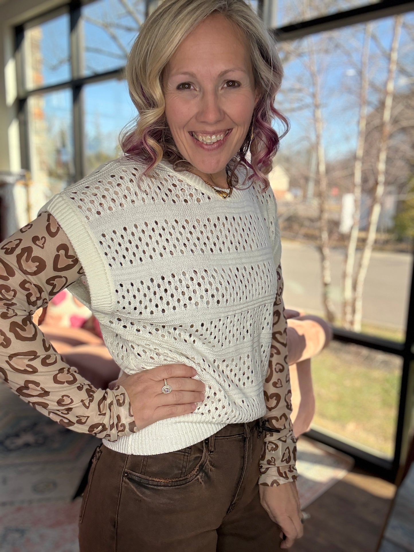 Cheetah Hearts Mesh Top