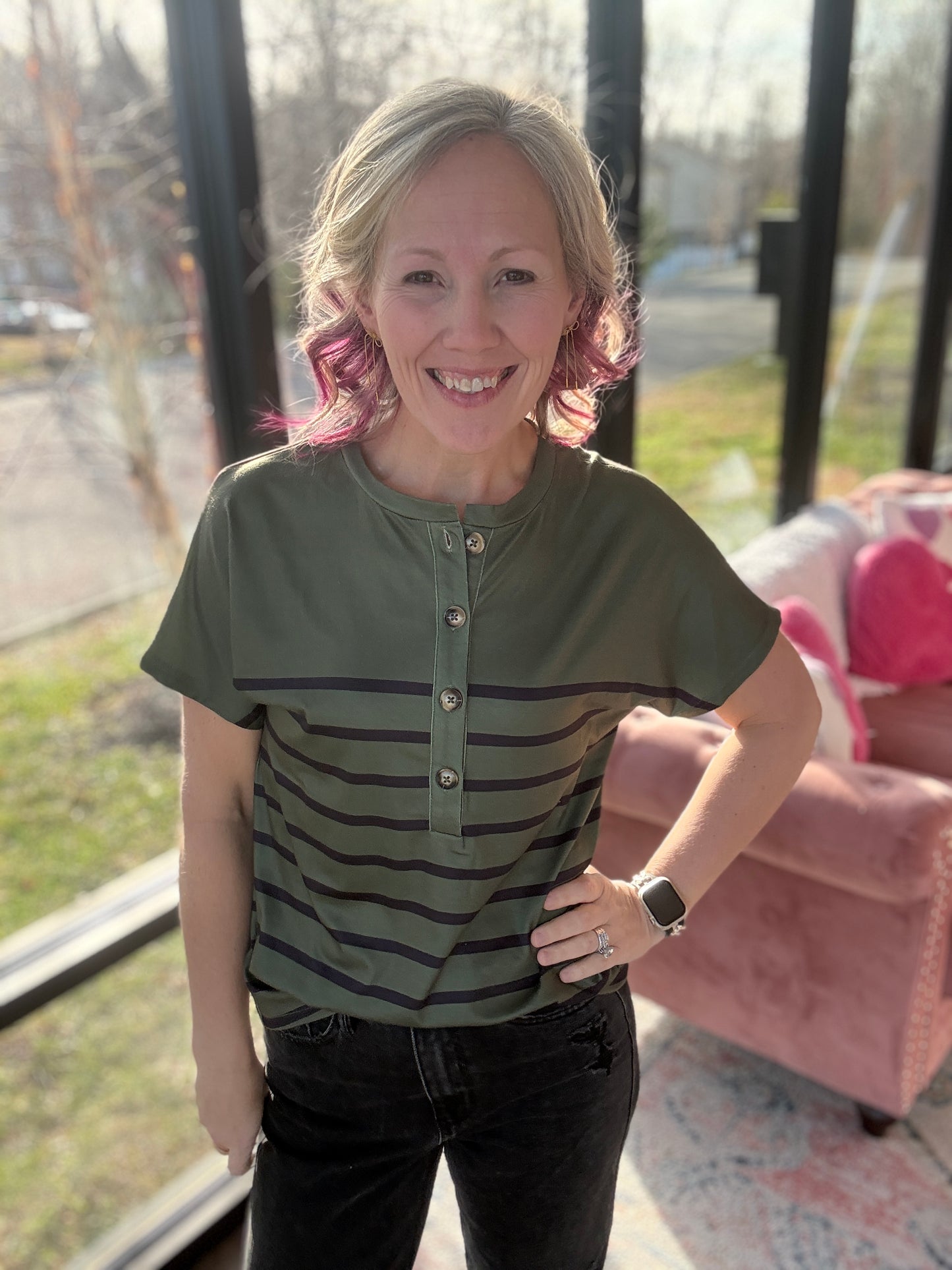 Willow Stripe Button Tee