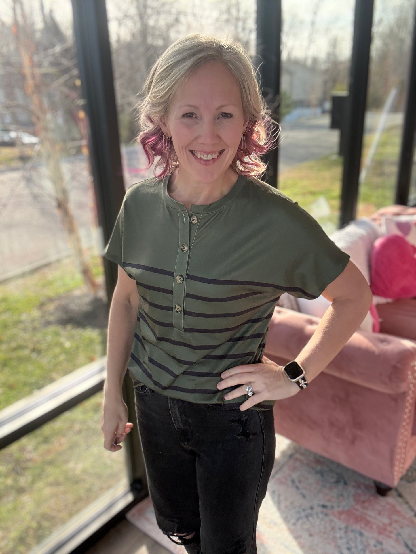 Willow Stripe Button Tee