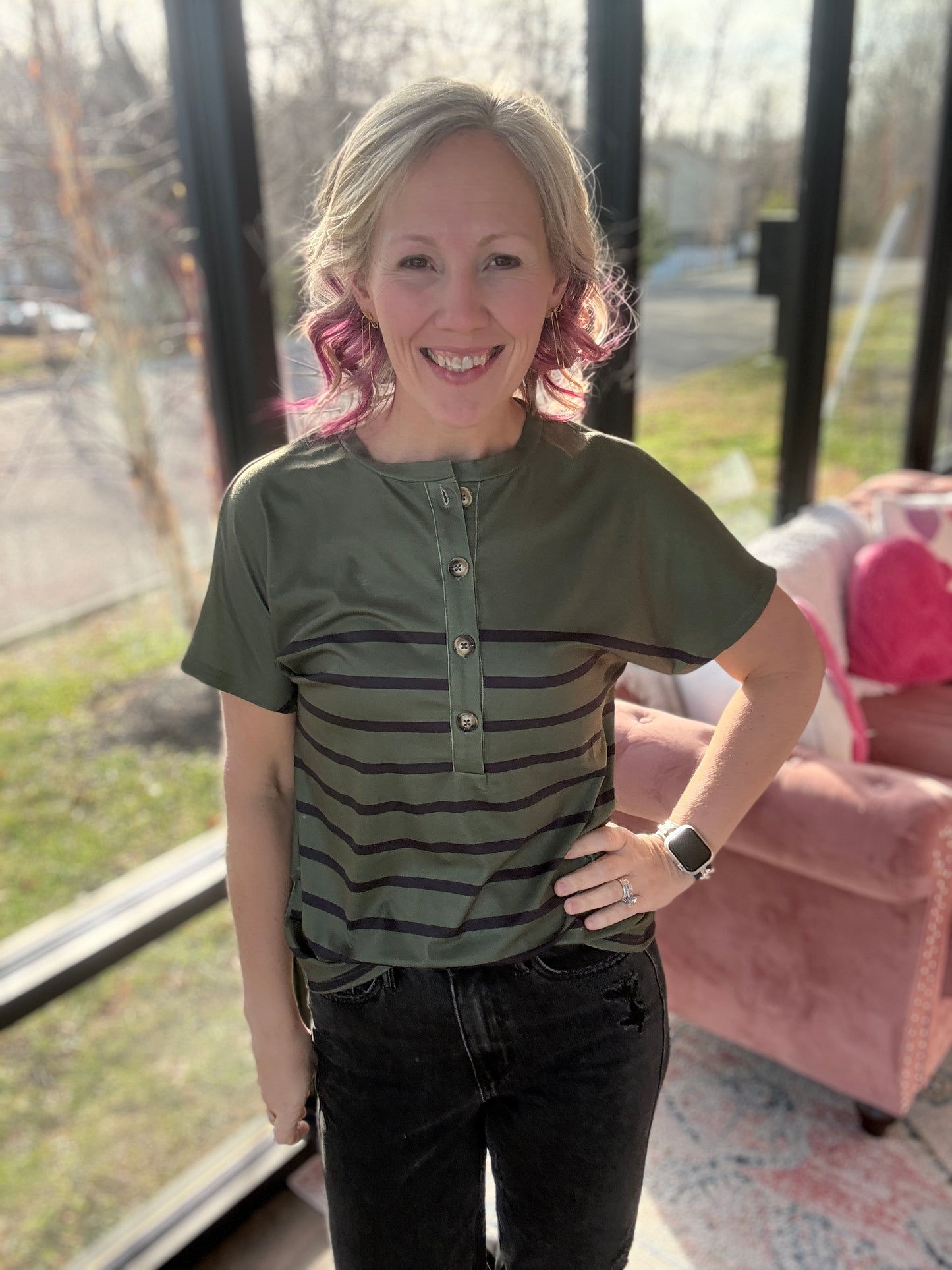 Willow Stripe Button Tee