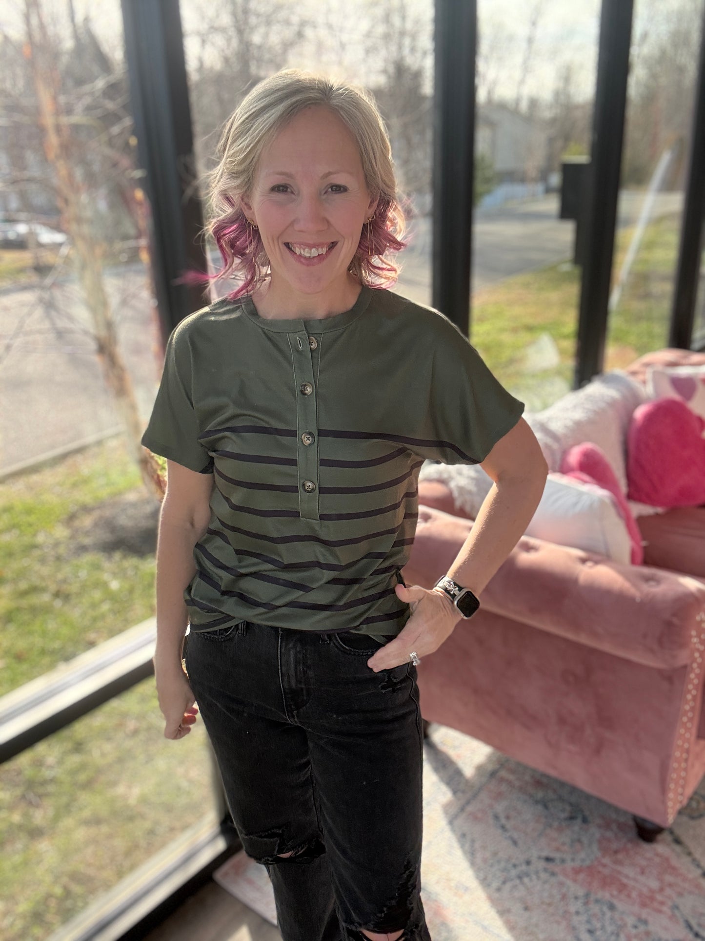 Willow Stripe Button Tee