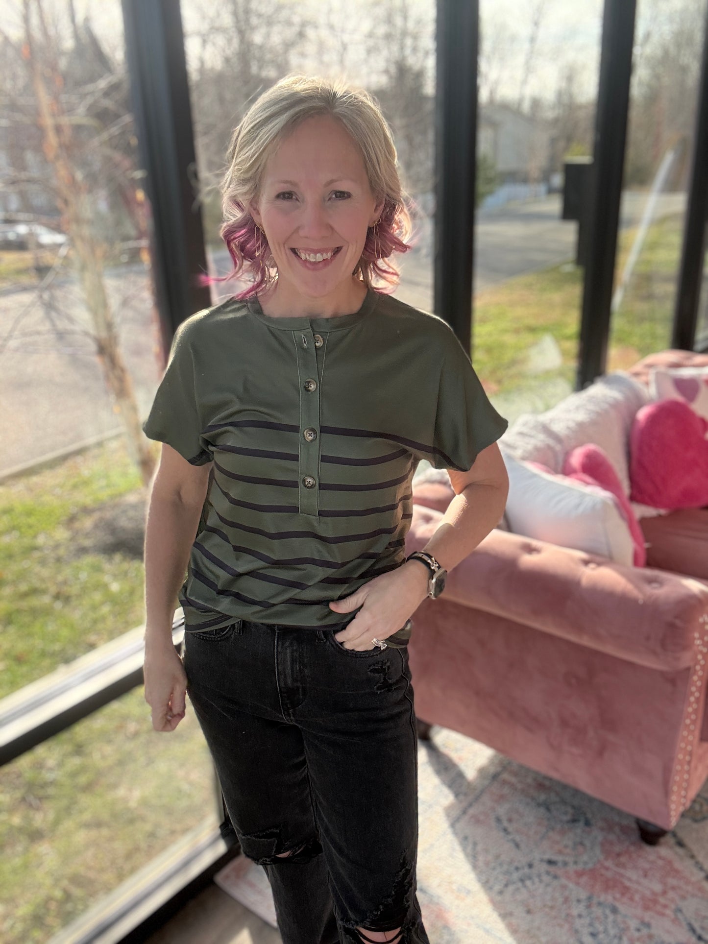 Willow Stripe Button Tee