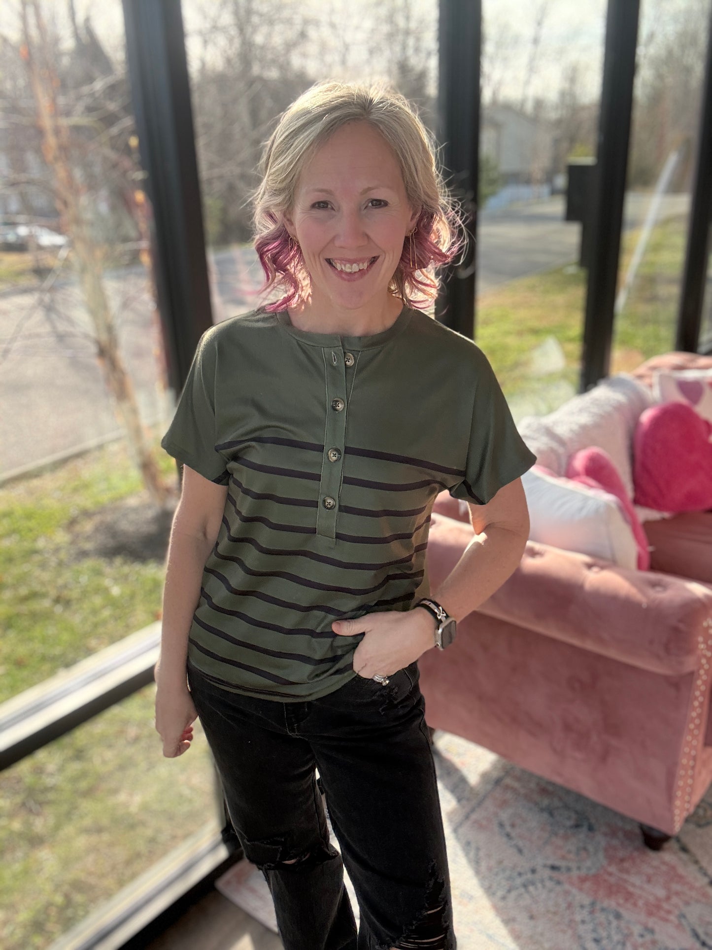 Willow Stripe Button Tee